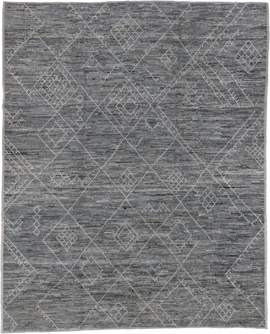 9' x 11' one-of-a-kind handmade vintage Tulu large size rug. Color palette: gray, ivory, charcoal, taupe, greige, black