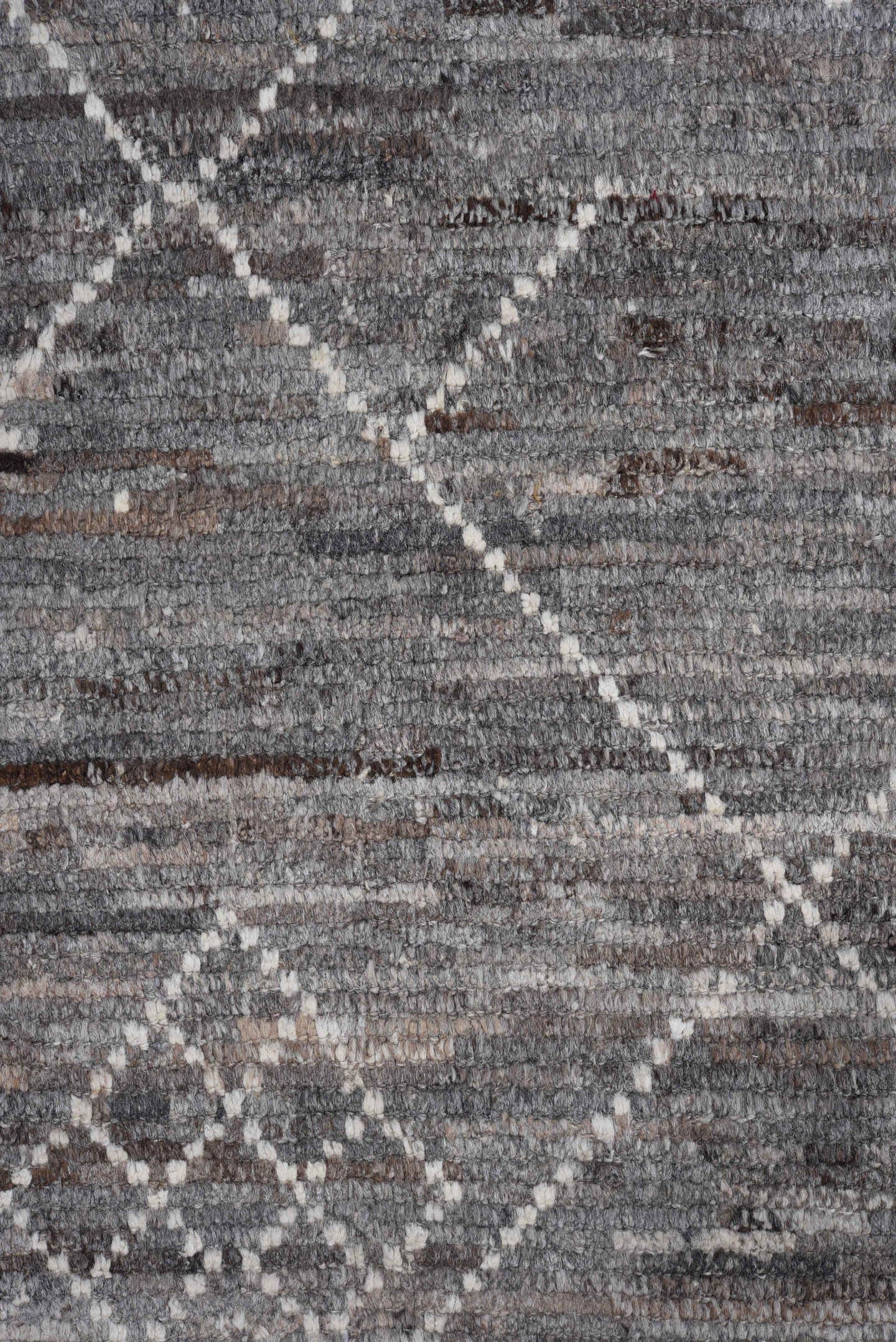 9' x 11' one-of-a-kind handmade vintage Tulu large size rug. Color palette: gray, ivory, charcoal, taupe, greige, black