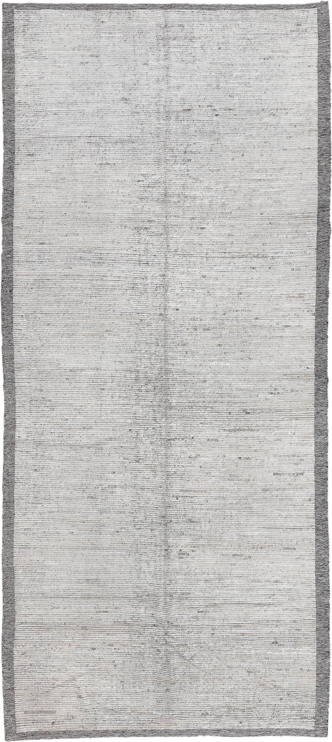 6' x 15' one-of-a-kind handmade vintage Tulu rug. Color palette: ivory, charcoal, taupe, cream, gray, black, beige