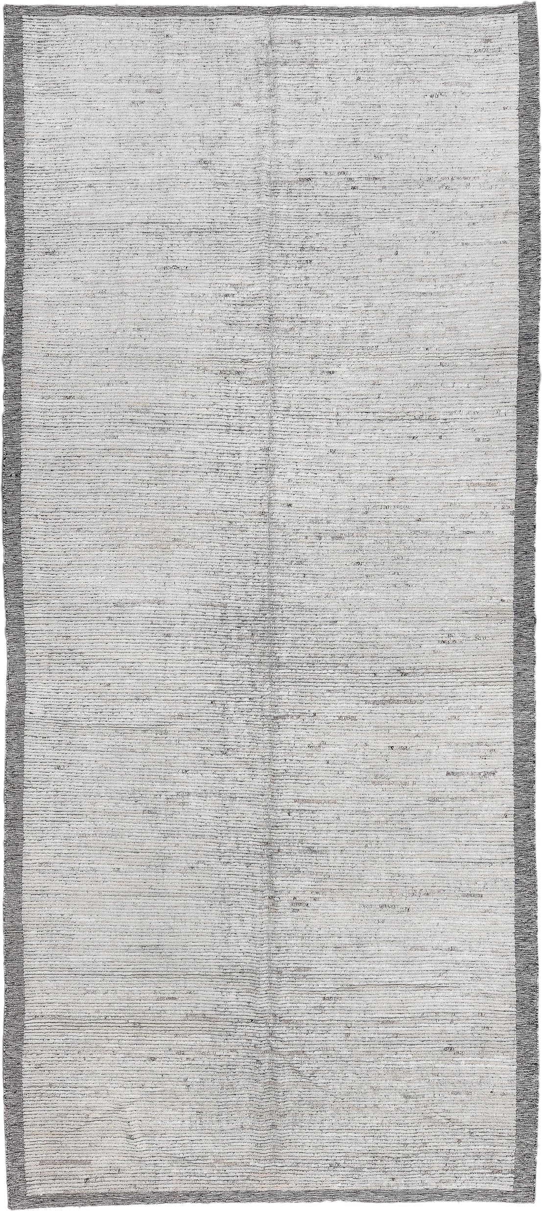 6' x 15' one-of-a-kind handmade vintage Tulu rug. Color palette: ivory, charcoal, taupe, cream, gray, black, beige