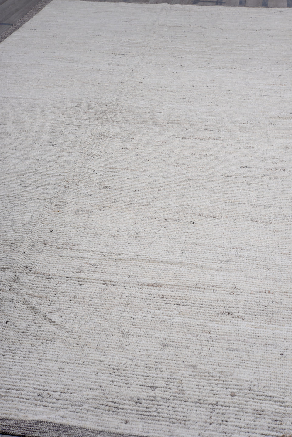 6' x 15' one-of-a-kind handmade vintage Tulu rug. Color palette: ivory, charcoal, taupe, cream, gray, black, beige