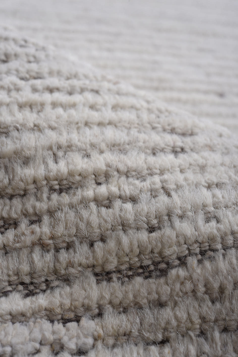 6' x 15' one-of-a-kind handmade vintage Tulu rug. Color palette: ivory, charcoal, taupe, cream, gray, black, beige