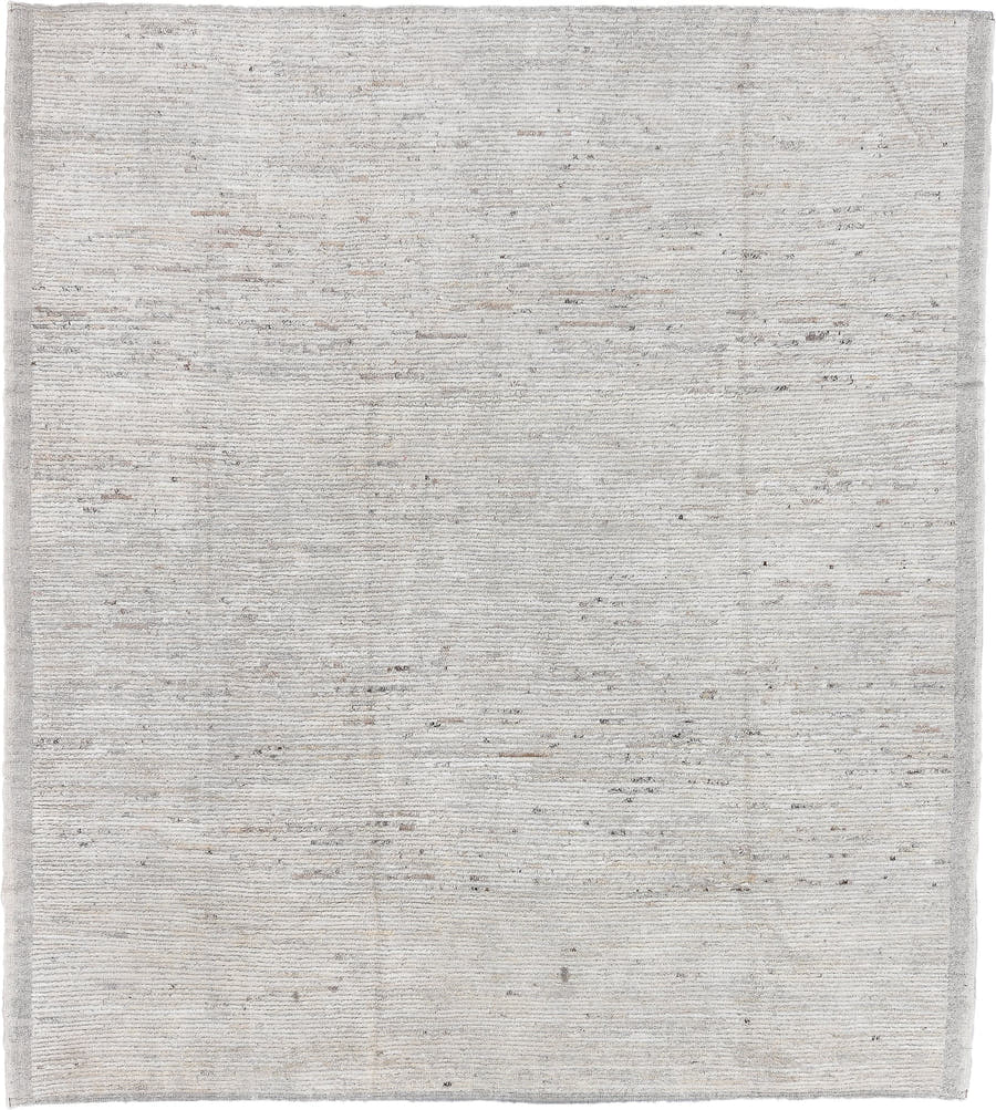 8' x 9' one-of-a-kind handmade vintage Tulu rug. Color palette: ivory, cream, taupe, light gray, beige, charcoal, gray