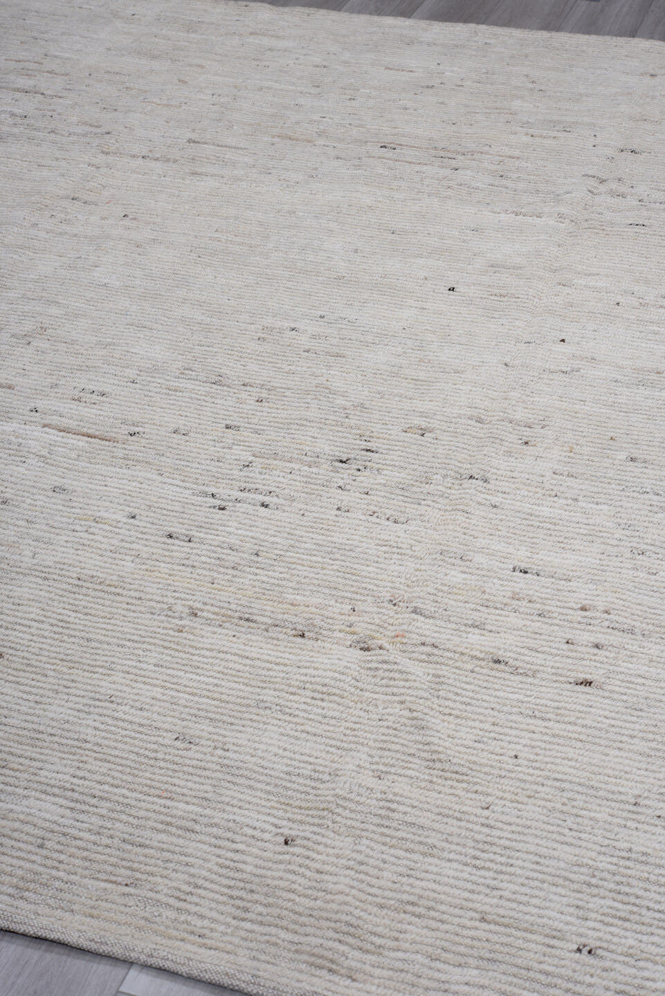 8' x 9' one-of-a-kind handmade vintage Tulu rug. Color palette: ivory, cream, taupe, light gray, beige, charcoal, gray