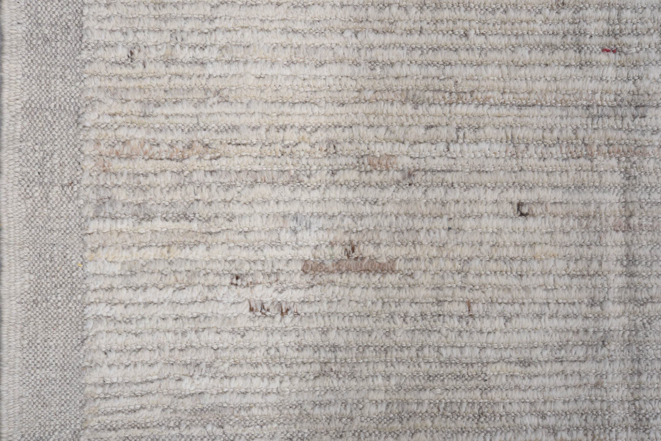 8' x 9' one-of-a-kind handmade vintage Tulu rug. Color palette: ivory, cream, taupe, light gray, beige, charcoal, gray