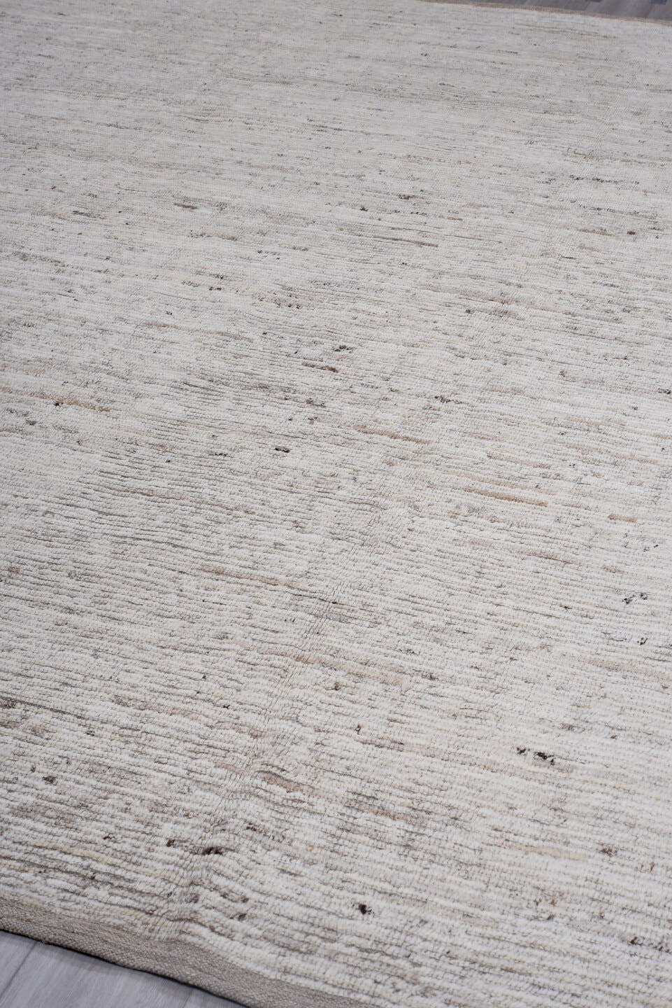 9' x 12' one-of-a-kind handmade vintage Tulu large size rug. Color palette: ivory, taupe, beige, gray, camel