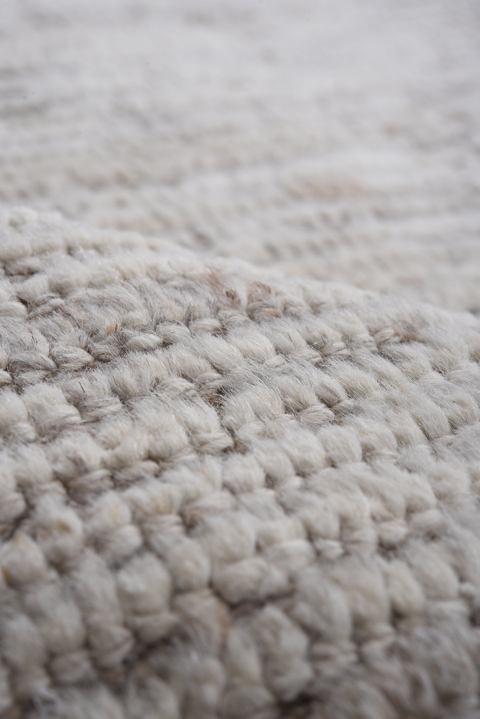 9' x 12' one-of-a-kind handmade vintage Tulu large size rug. Color palette: ivory, taupe, beige, gray, camel