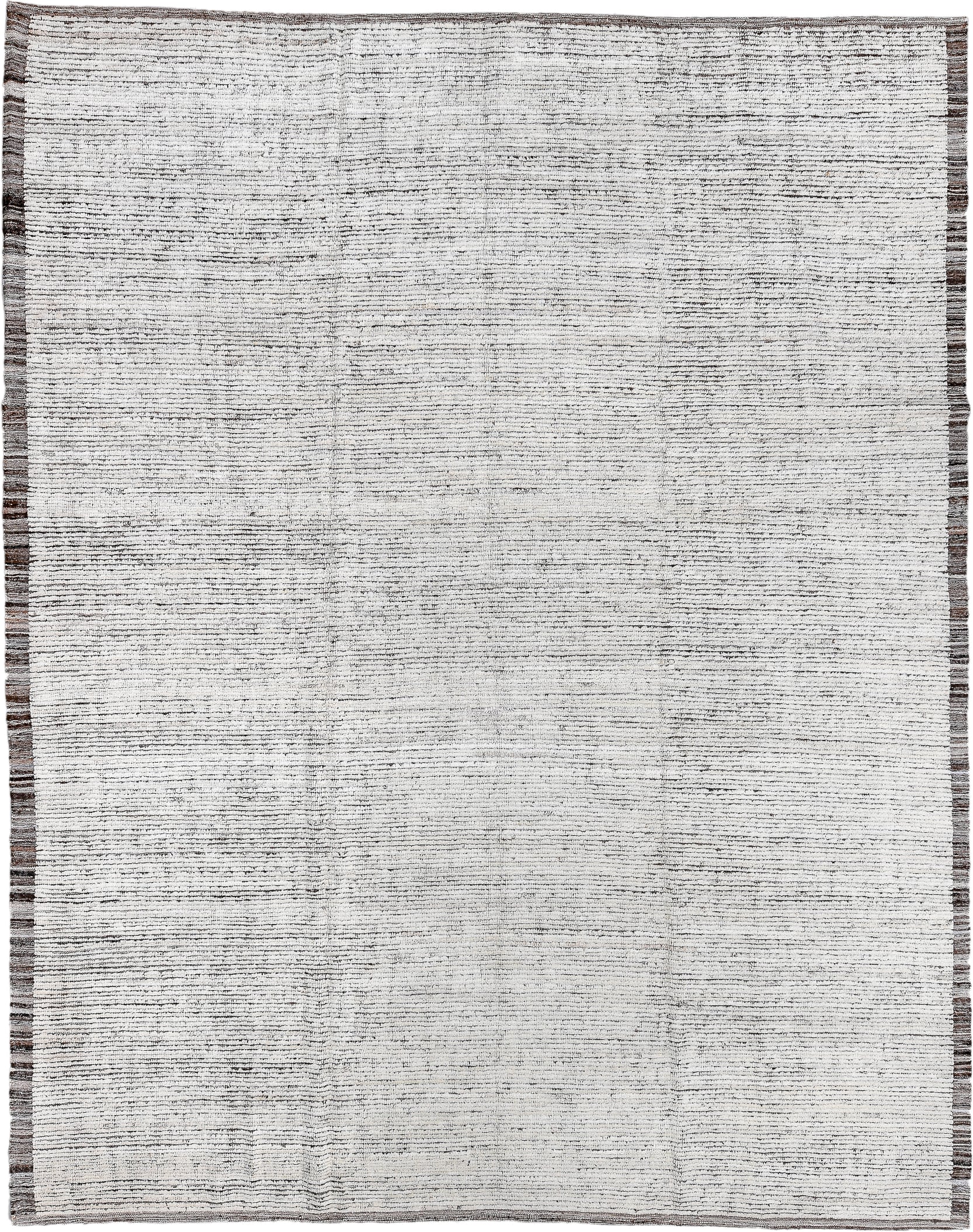 9' x 11' one-of-a-kind handmade vintage Tulu large size rug. Color palette: ivory, charcoal, taupe, brown, gray, black