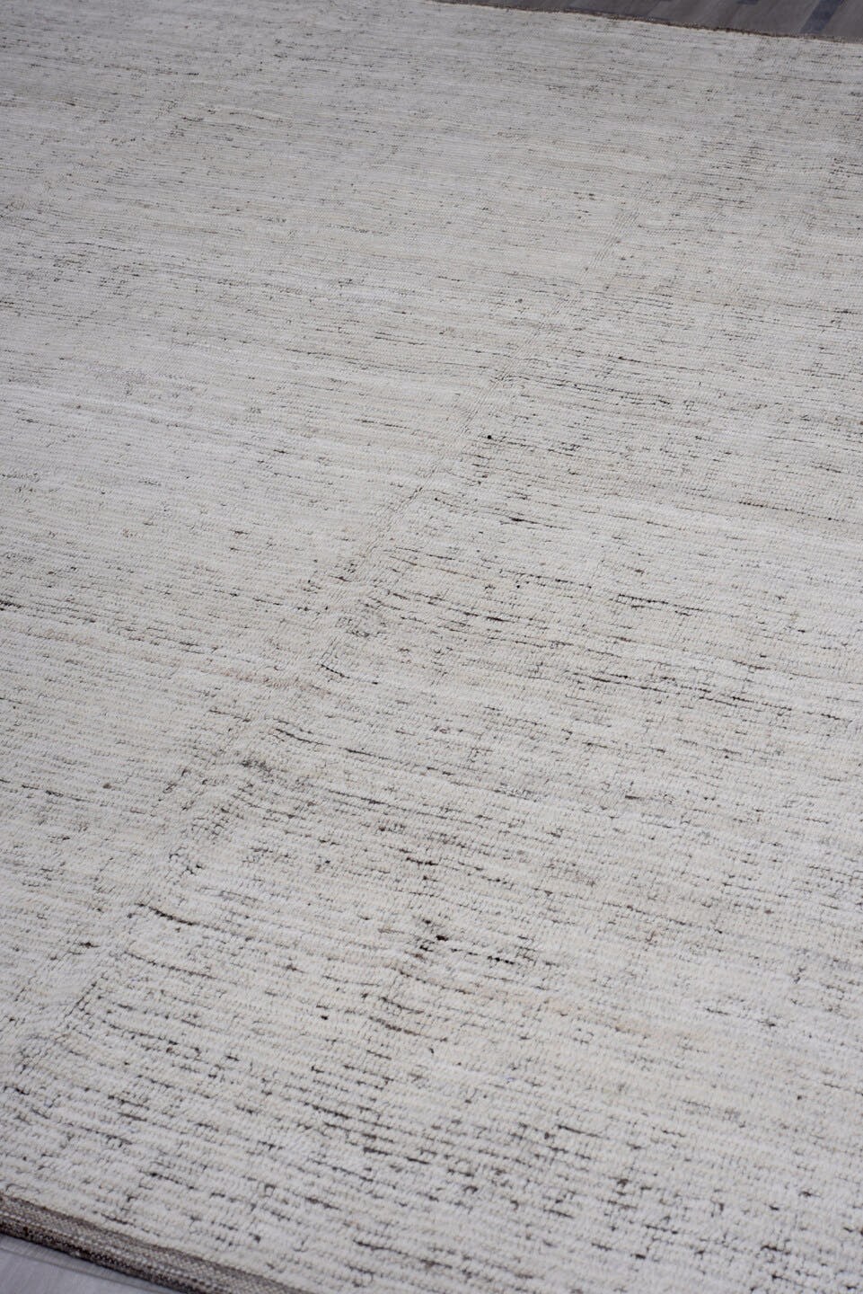 9' x 11' one-of-a-kind handmade vintage Tulu large size rug. Color palette: ivory, charcoal, taupe, brown, gray, black