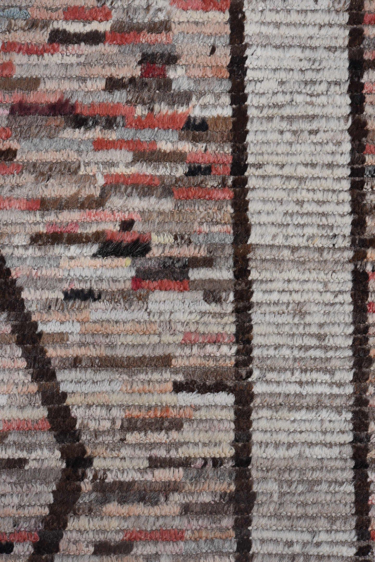 9' x 11' one-of-a-kind handmade vintage Tulu large size rug. Color palette: ivory, gray, charcoal, brown, sky_blue, rust