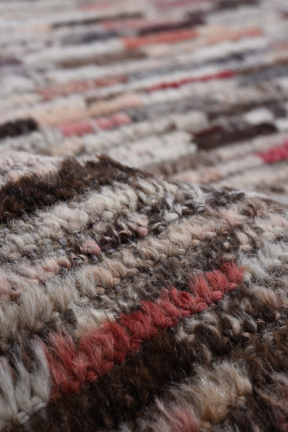 9' x 11' one-of-a-kind handmade vintage Tulu large size rug. Color palette: ivory, gray, charcoal, brown, sky_blue, rust