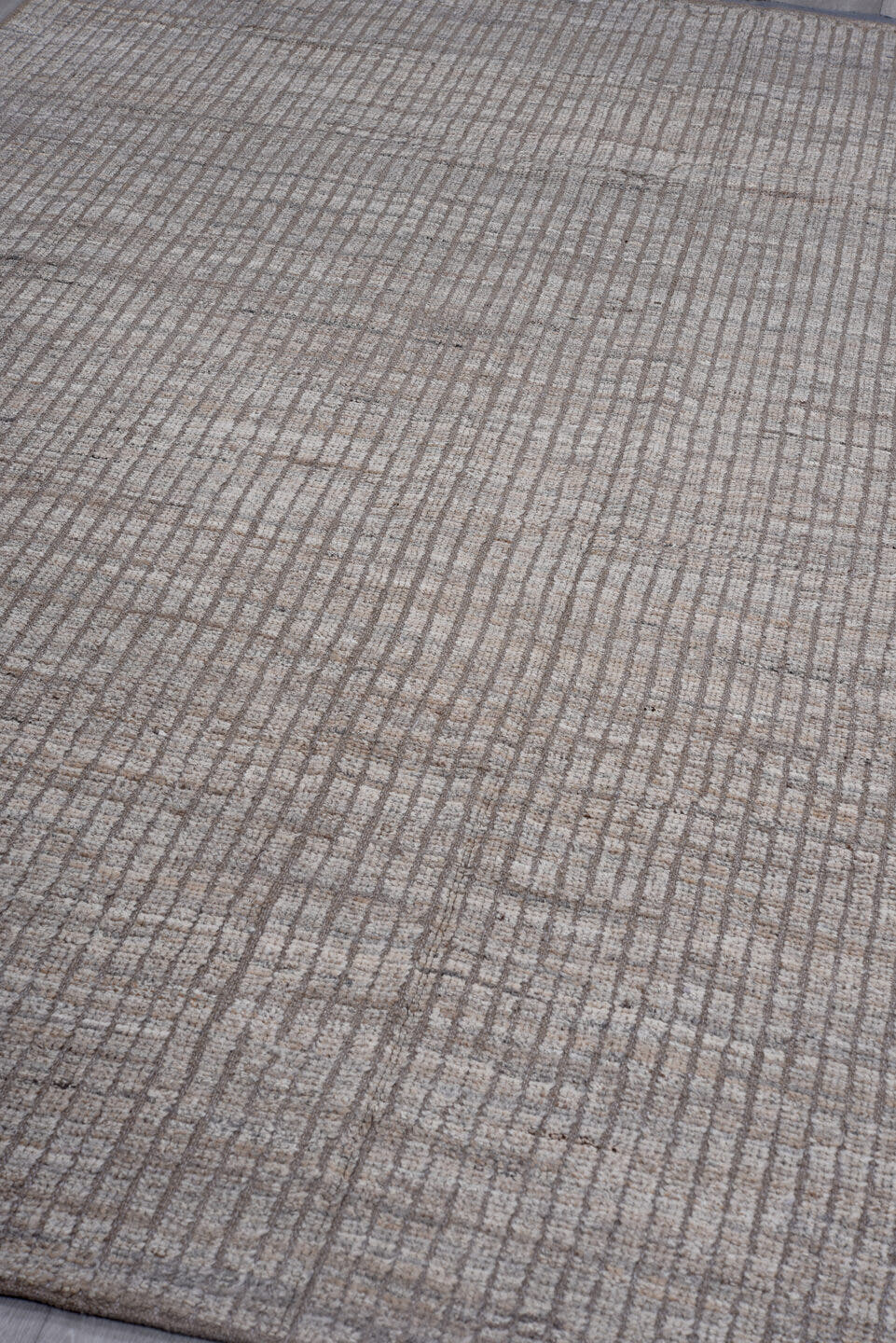 6' x 8' one-of-a-kind handmade vintage Tulu medium size rug. Color palette: taupe, ivory, brown, gray, beige