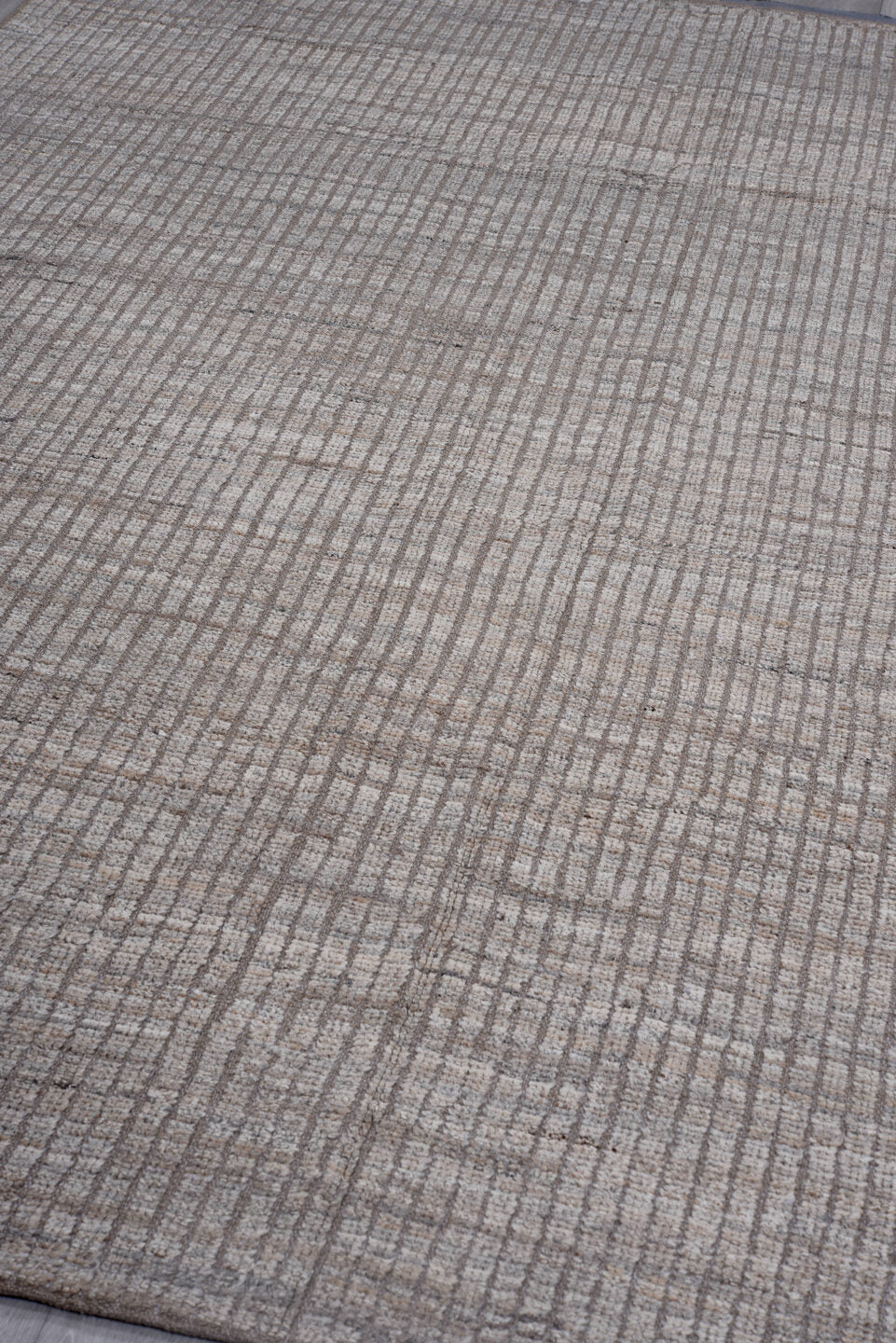 6' x 8' one-of-a-kind handmade vintage Tulu medium size rug. Color palette: taupe, ivory, brown, gray, beige