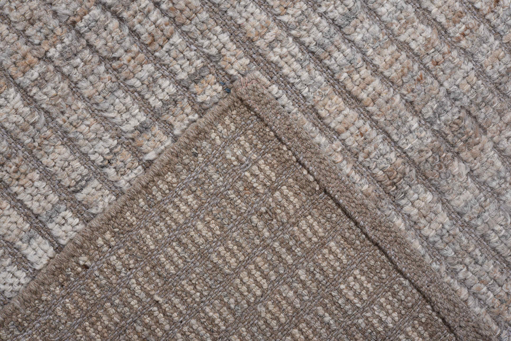 6' x 8' one-of-a-kind handmade vintage Tulu medium size rug. Color palette: taupe, ivory, brown, gray, beige