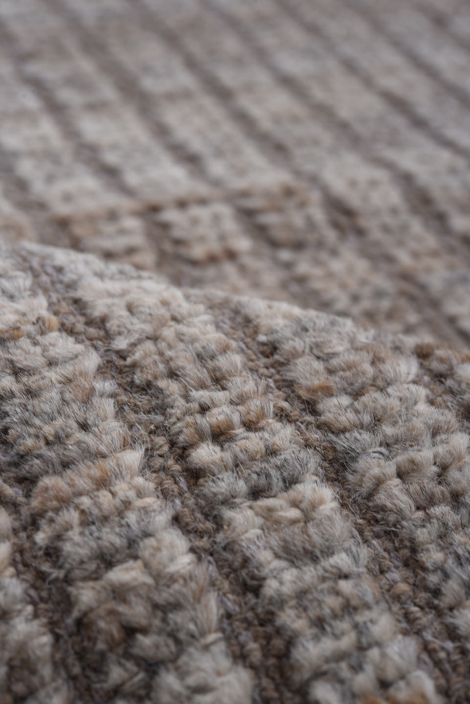 6' x 8' one-of-a-kind handmade vintage Tulu medium size rug. Color palette: taupe, ivory, brown, gray, beige