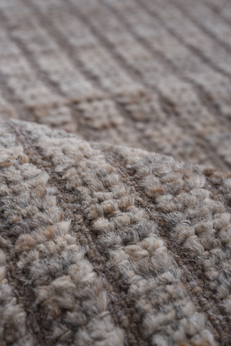 6' x 8' one-of-a-kind handmade vintage Tulu medium size rug. Color palette: taupe, ivory, brown, gray, beige