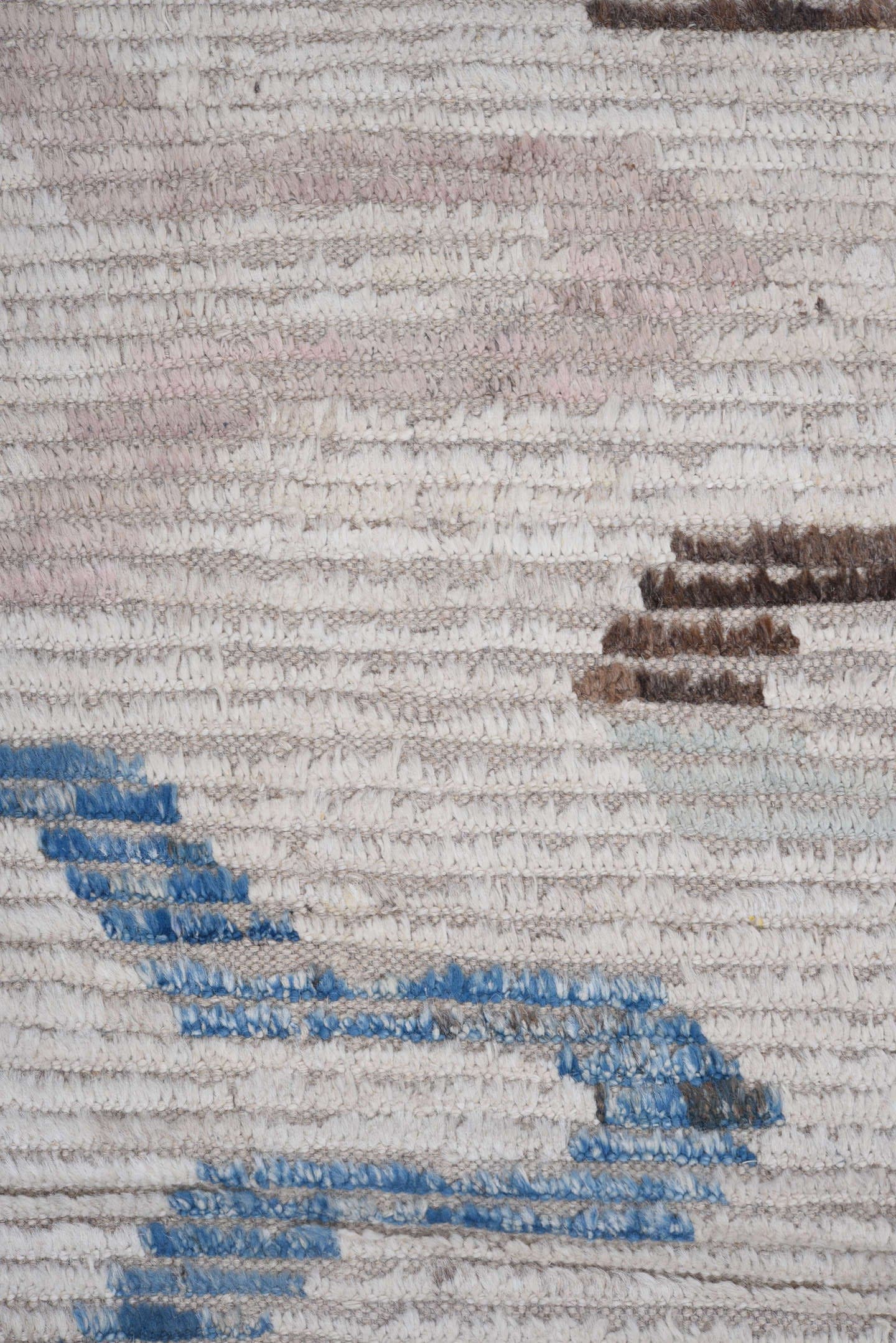 8' x 11' one-of-a-kind handmade vintage Tulu large size rug. Color palette: ivory, taupe, sky blue, gray, brown, charcoal