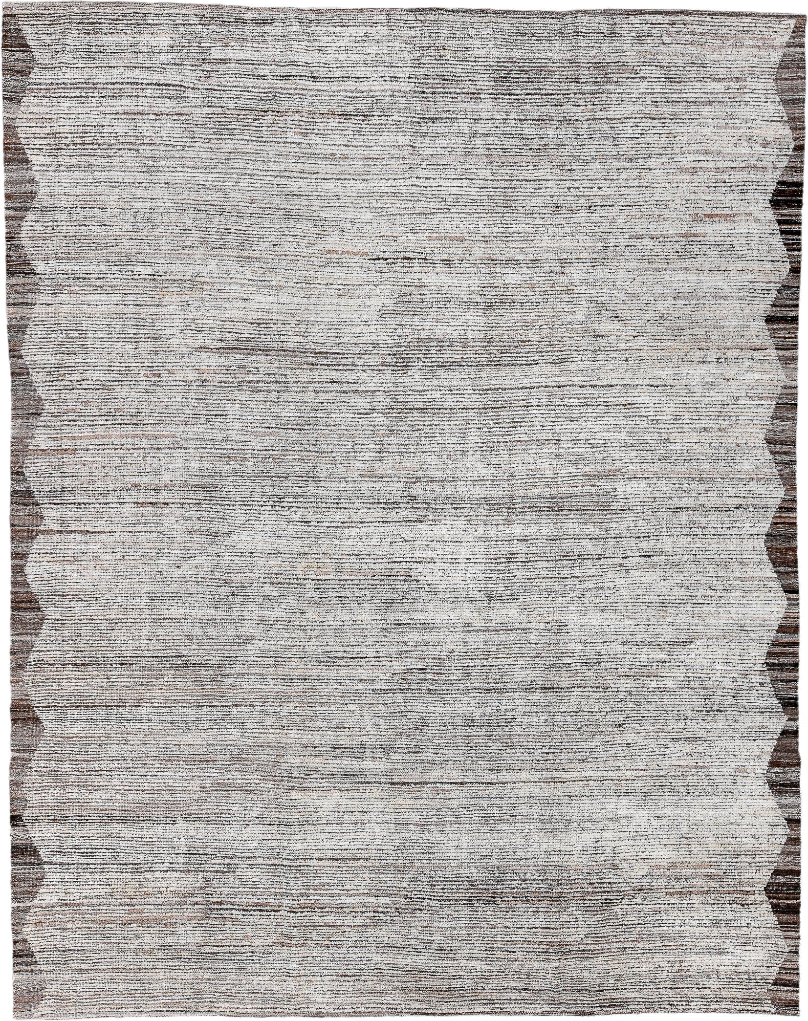9' x 11' one-of-a-kind handmade vintage Tulu large size rug. Color palette: ivory, brown, taupe, charcoal, beige, gray