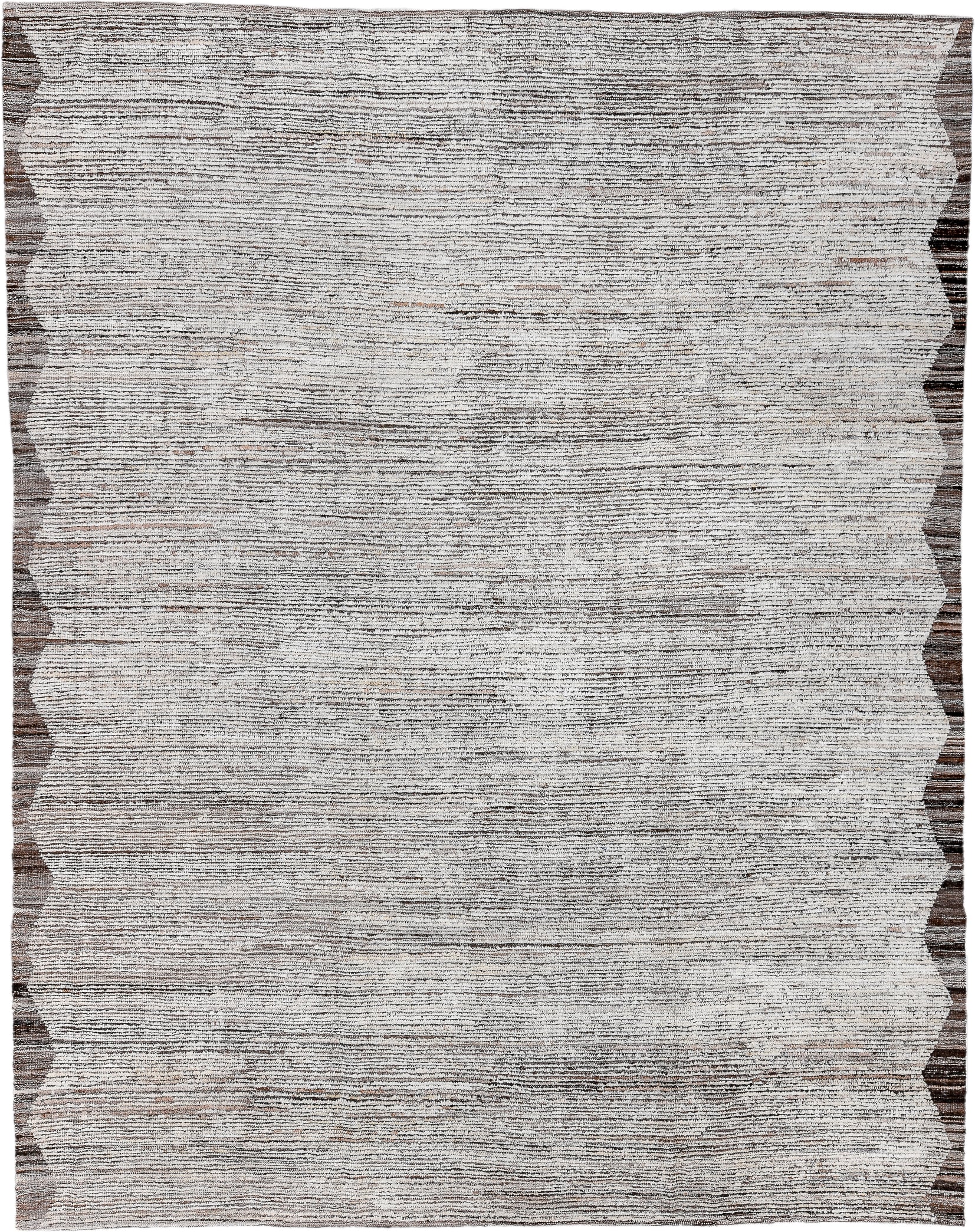 9' x 11' one-of-a-kind handmade vintage Tulu large size rug. Color palette: ivory, brown, taupe, charcoal, beige, gray
