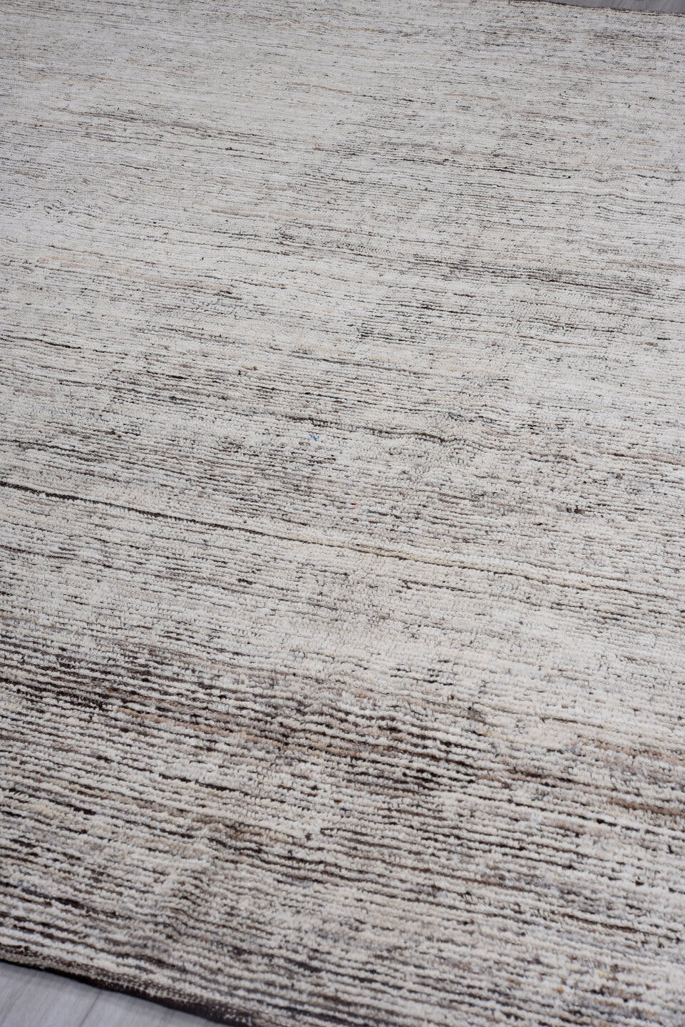 9' x 11' one-of-a-kind handmade vintage Tulu large size rug. Color palette: ivory, brown, taupe, charcoal, beige, gray