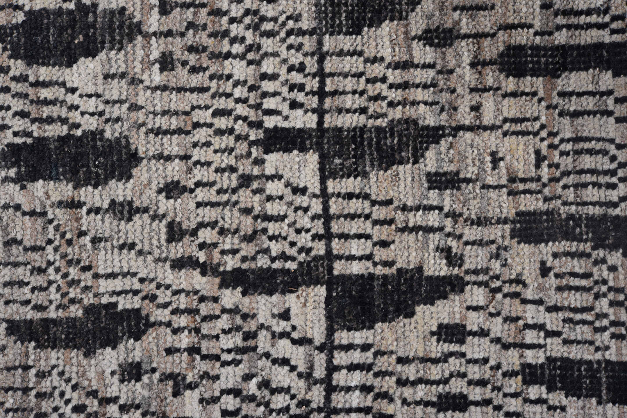 8' x 12' one-of-a-kind handmade vintage Tulu large size rug. Color palette: black, charcoal, dark gray, dim gray, gainsboro