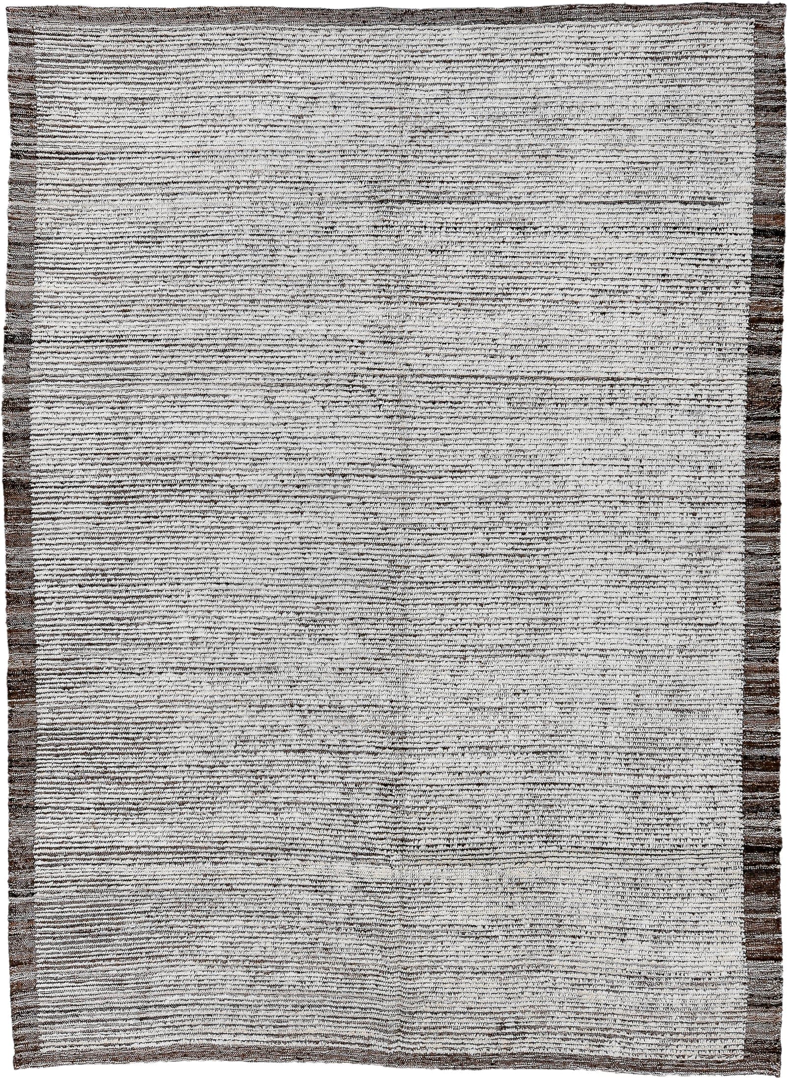 6' x 8' one-of-a-kind handmade vintage Tulu rug. Color palette: ivory, brown, taupe, charcoal, beige, gray, black