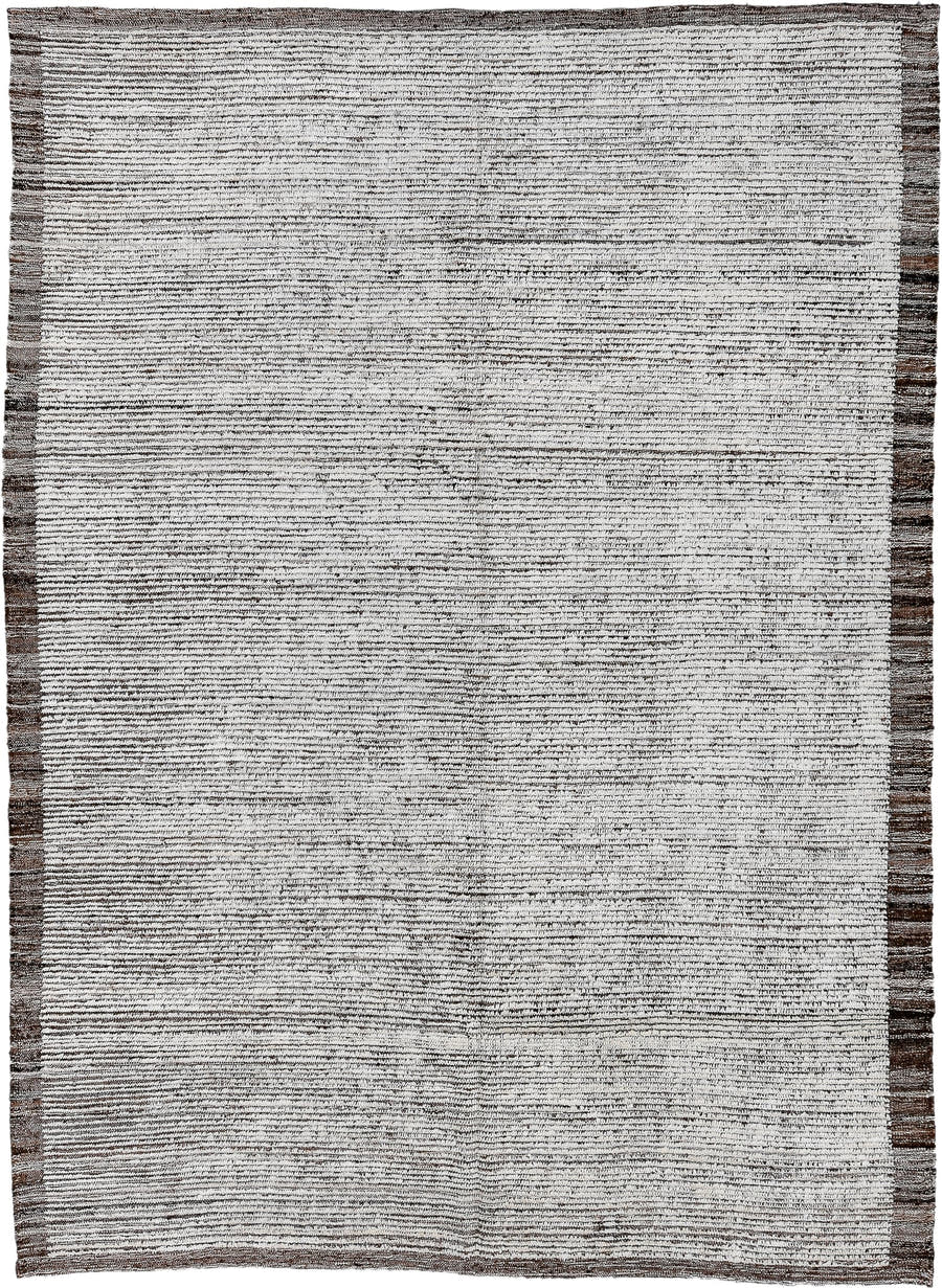 6' x 8' one-of-a-kind handmade vintage Tulu rug. Color palette: ivory, brown, taupe, charcoal, beige, gray, black
