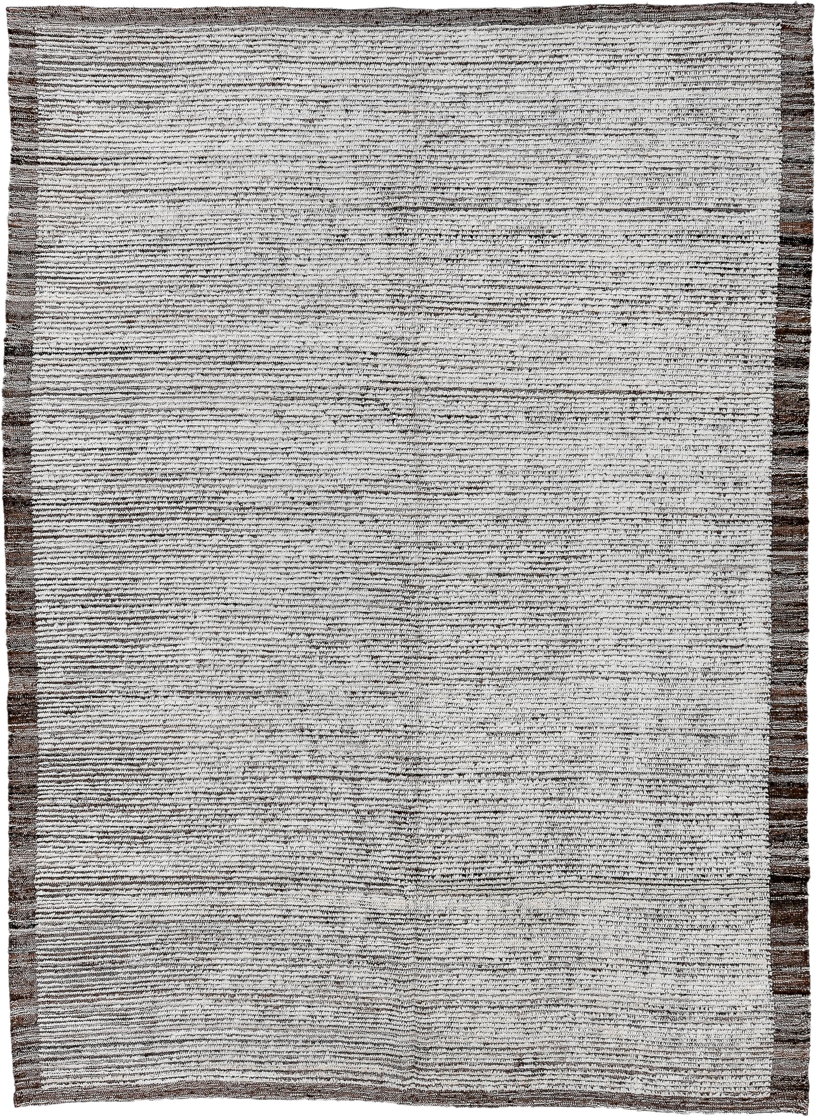6' x 8' one-of-a-kind handmade vintage Tulu rug. Color palette: ivory, brown, taupe, charcoal, beige, gray, black