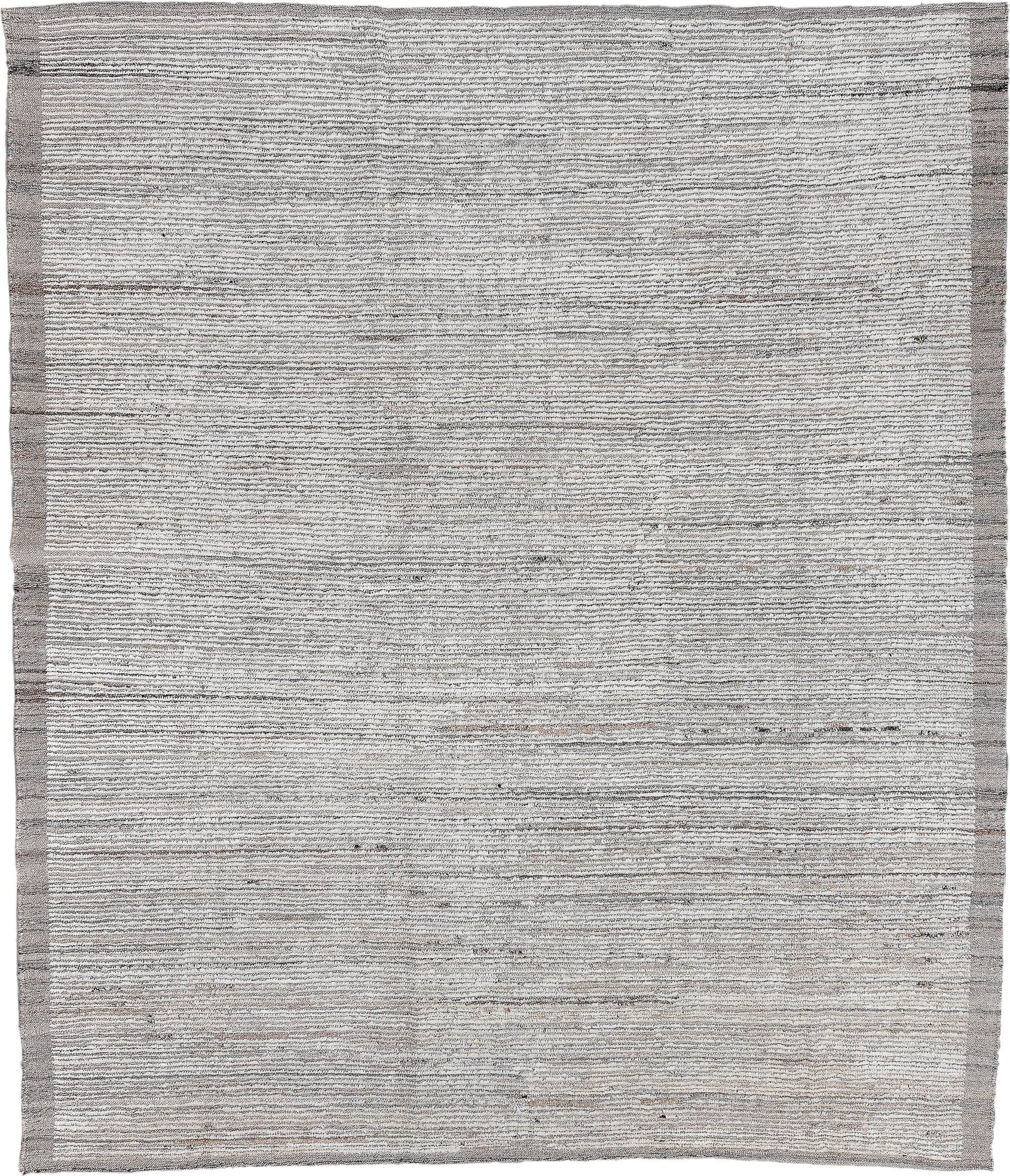 8' x 9' one-of-a-kind handmade vintage Tulu large size rug. Color palette: ivory, gray, taupe, charcoal, beige, black