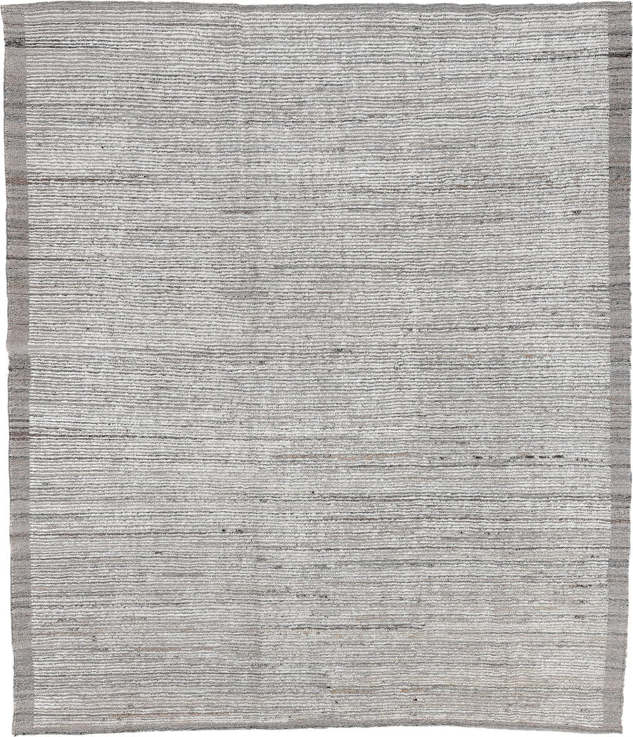 8' x 9' one-of-a-kind handmade vintage Tulu large size rug. Color palette: ivory, gray, taupe, charcoal, beige, black