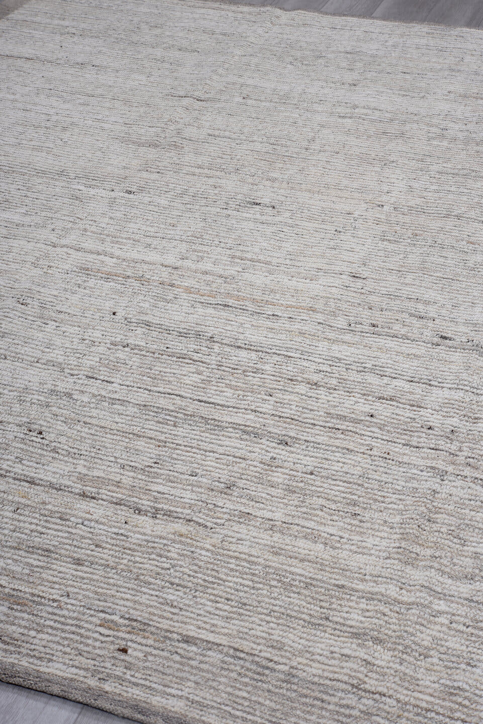 8' x 9' one-of-a-kind handmade vintage Tulu large size rug. Color palette: ivory, gray, taupe, charcoal, beige, black
