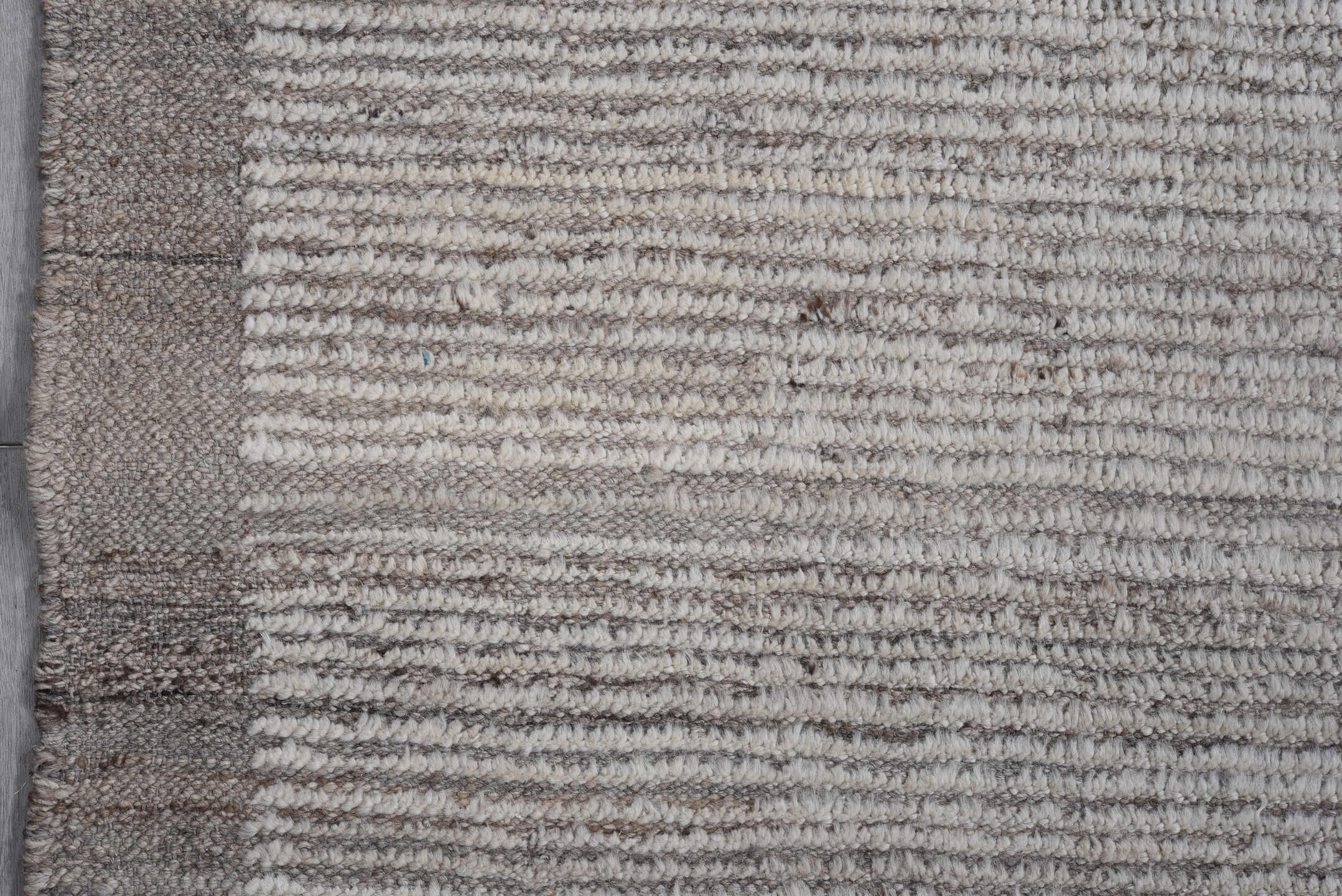 8' x 9' one-of-a-kind handmade vintage Tulu large size rug. Color palette: ivory, gray, taupe, charcoal, beige, black