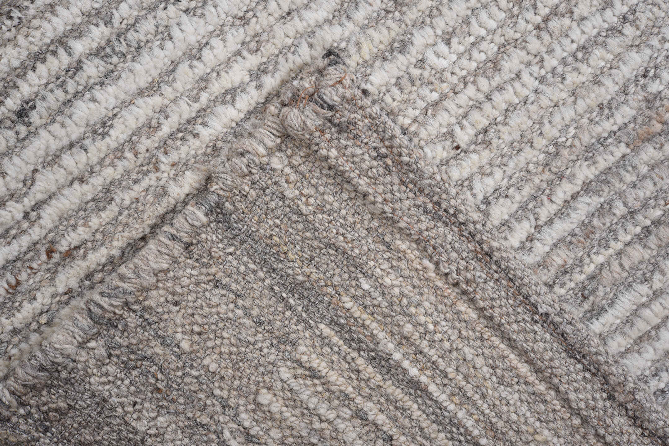 8' x 9' one-of-a-kind handmade vintage Tulu large size rug. Color palette: ivory, gray, taupe, charcoal, beige, black