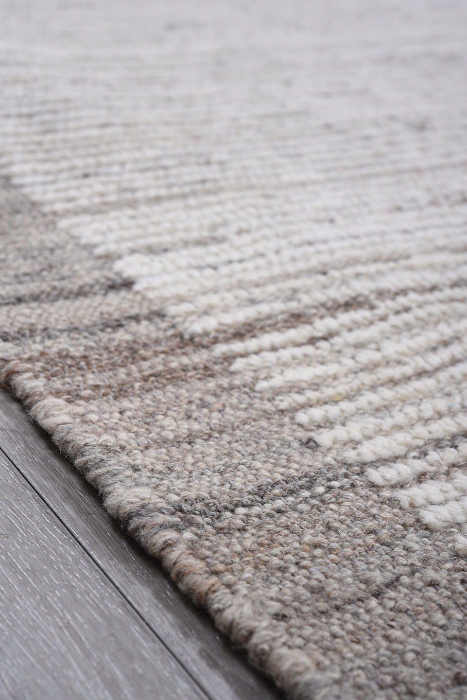 8' x 9' one-of-a-kind handmade vintage Tulu large size rug. Color palette: ivory, gray, taupe, charcoal, beige, black