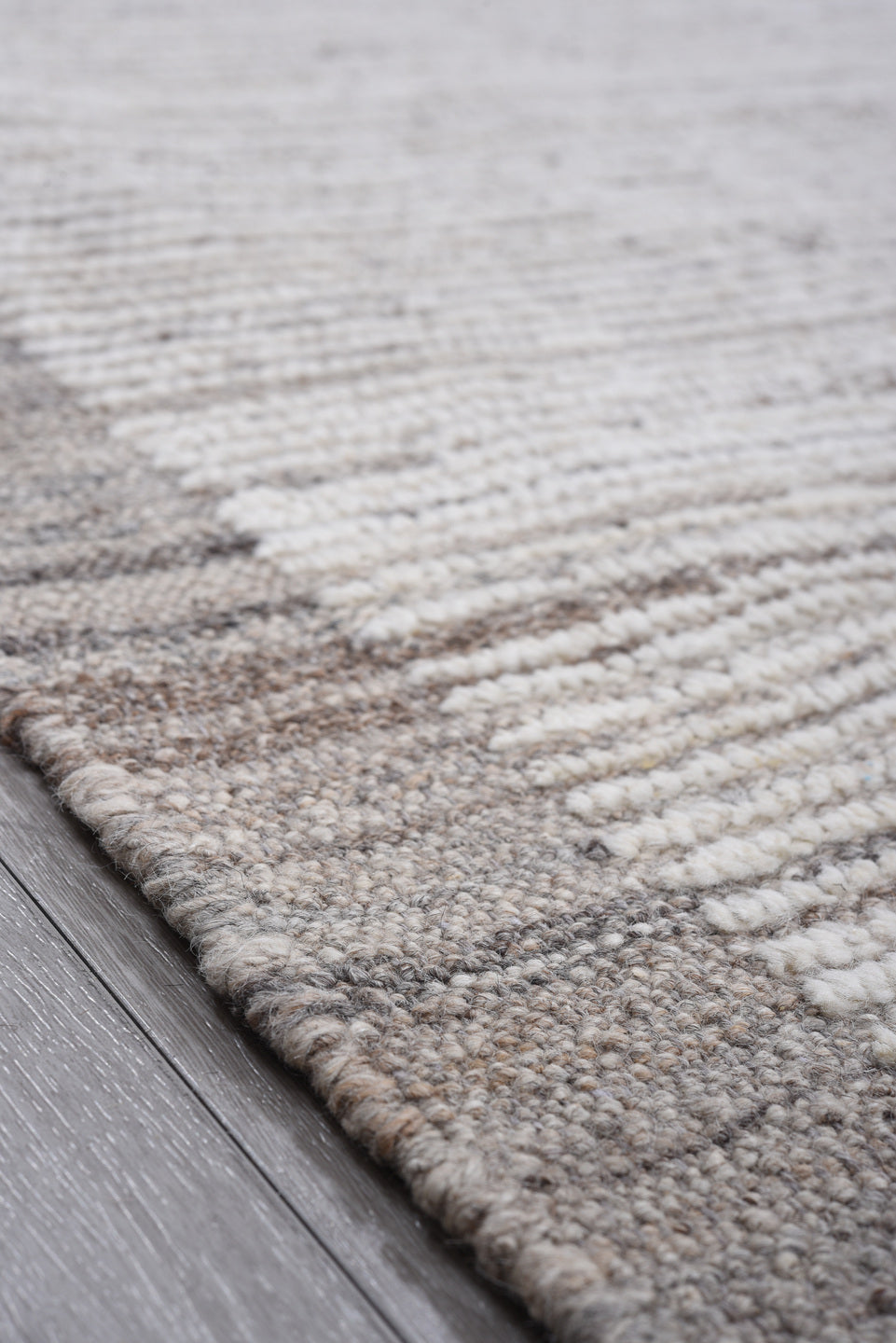 8' x 9' one-of-a-kind handmade vintage Tulu large size rug. Color palette: ivory, gray, taupe, charcoal, beige, black