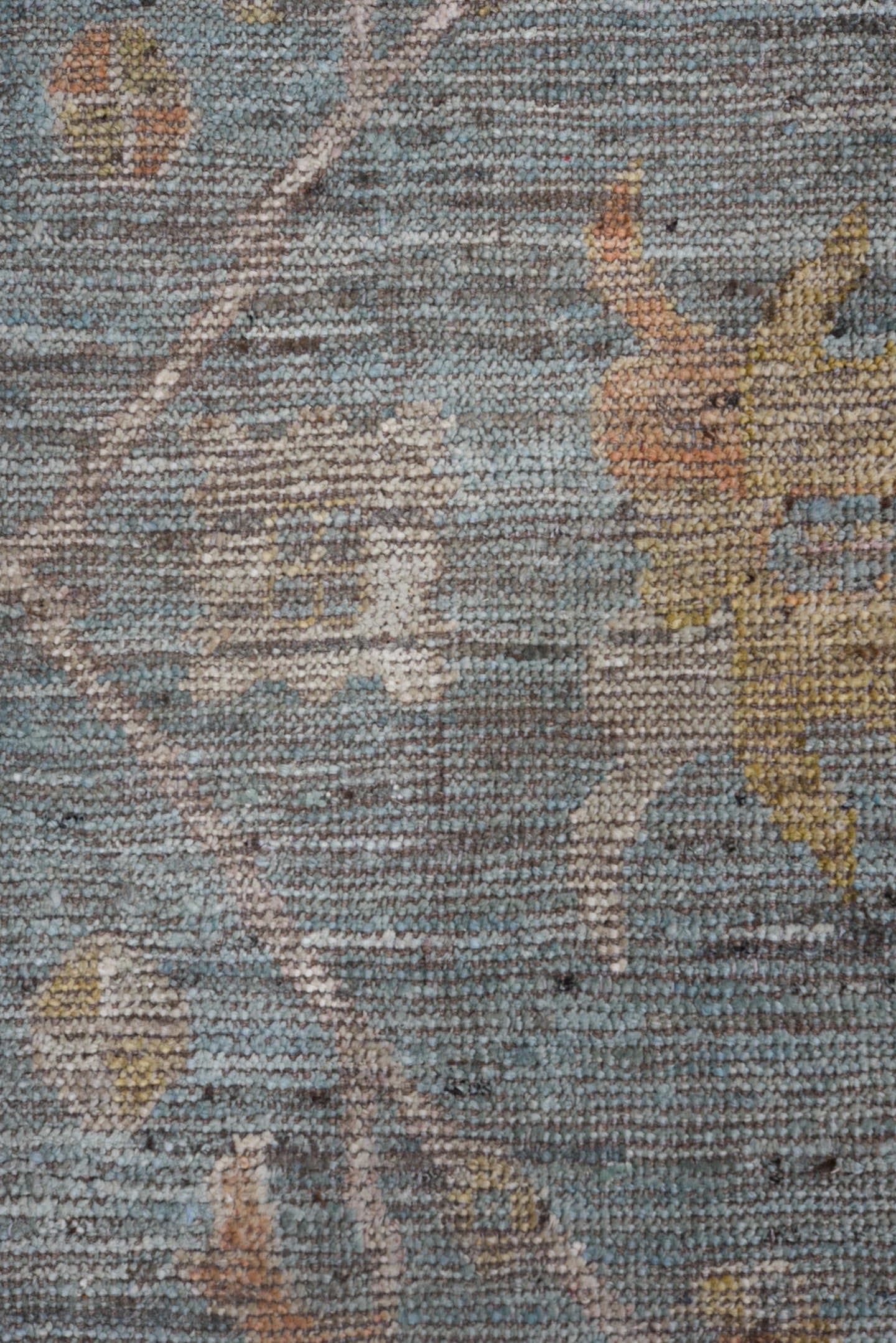 8' x 9' one-of-a-kind handmade vintage Tulu rug. Color palette: blue_gray, taupe, ivory, gold, blush, rust, sage, gray, blue