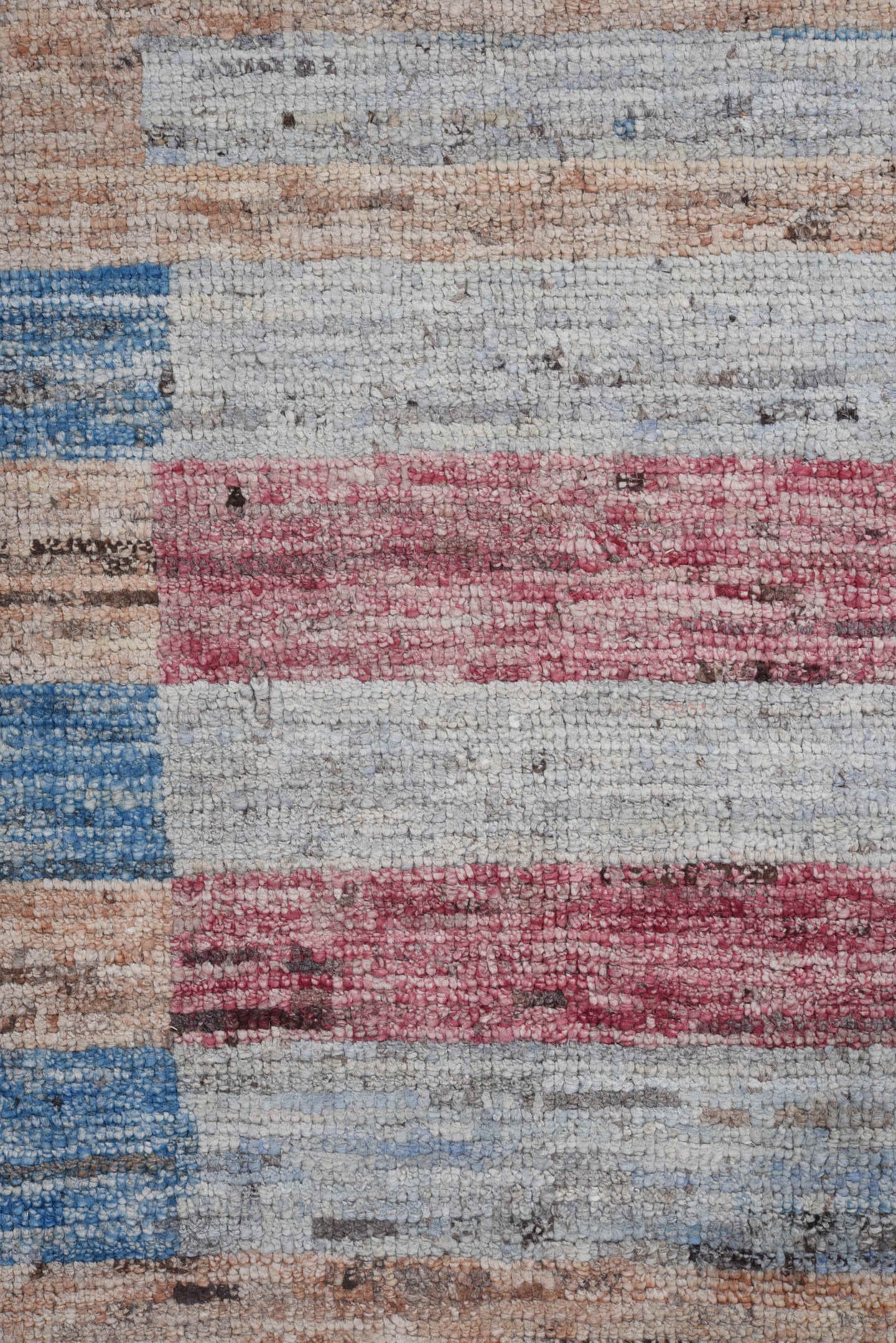 9' x 11' one-of-a-kind handmade vintage Tulu large size rug. Color palette: ivory, pale blue, cobalt, rose, saffron, peach