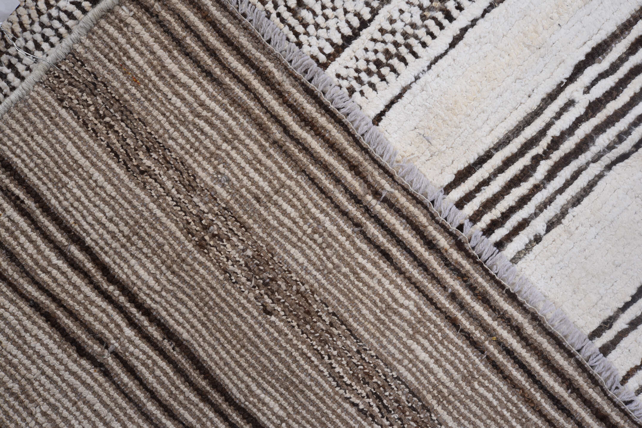 7' x 9' one-of-a-kind handmade vintage Tulu large size rug. Color palette: ivory, charcoal, gray, black