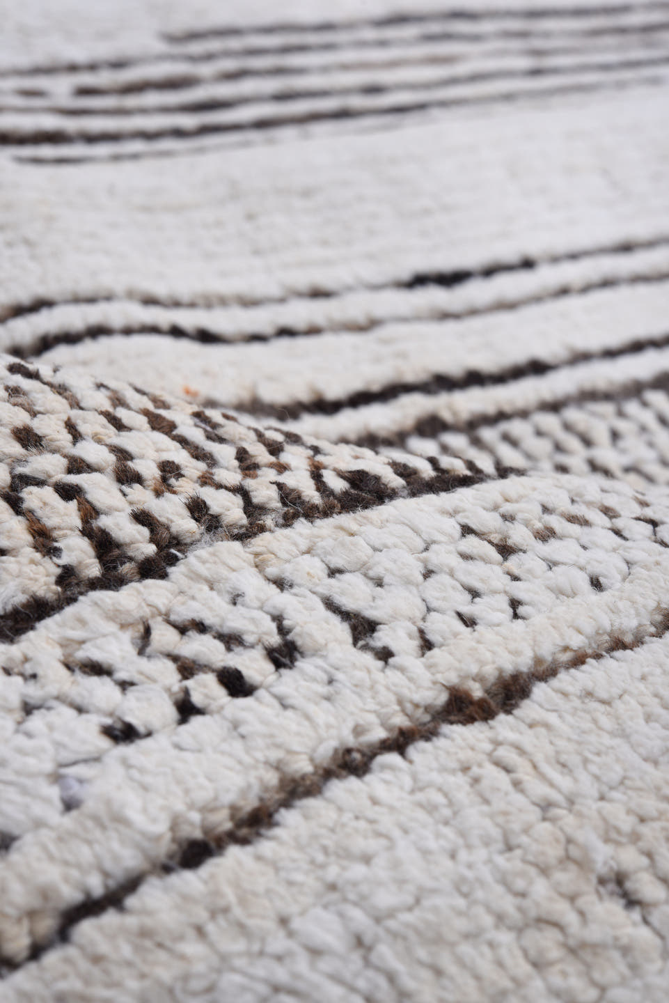 7' x 9' one-of-a-kind handmade vintage Tulu large size rug. Color palette: ivory, charcoal, gray, black