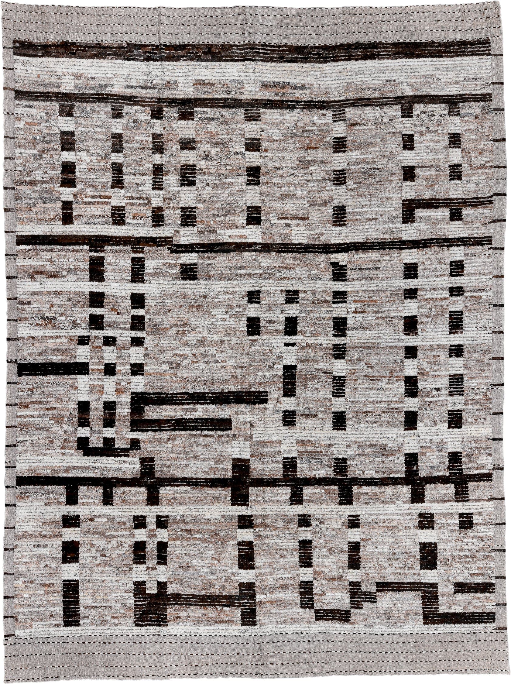 10' x 13' one-of-a-kind handmade vintage Tulu large size rug. Color palette: ivory, taupe, charcoal, brown, cream, greige