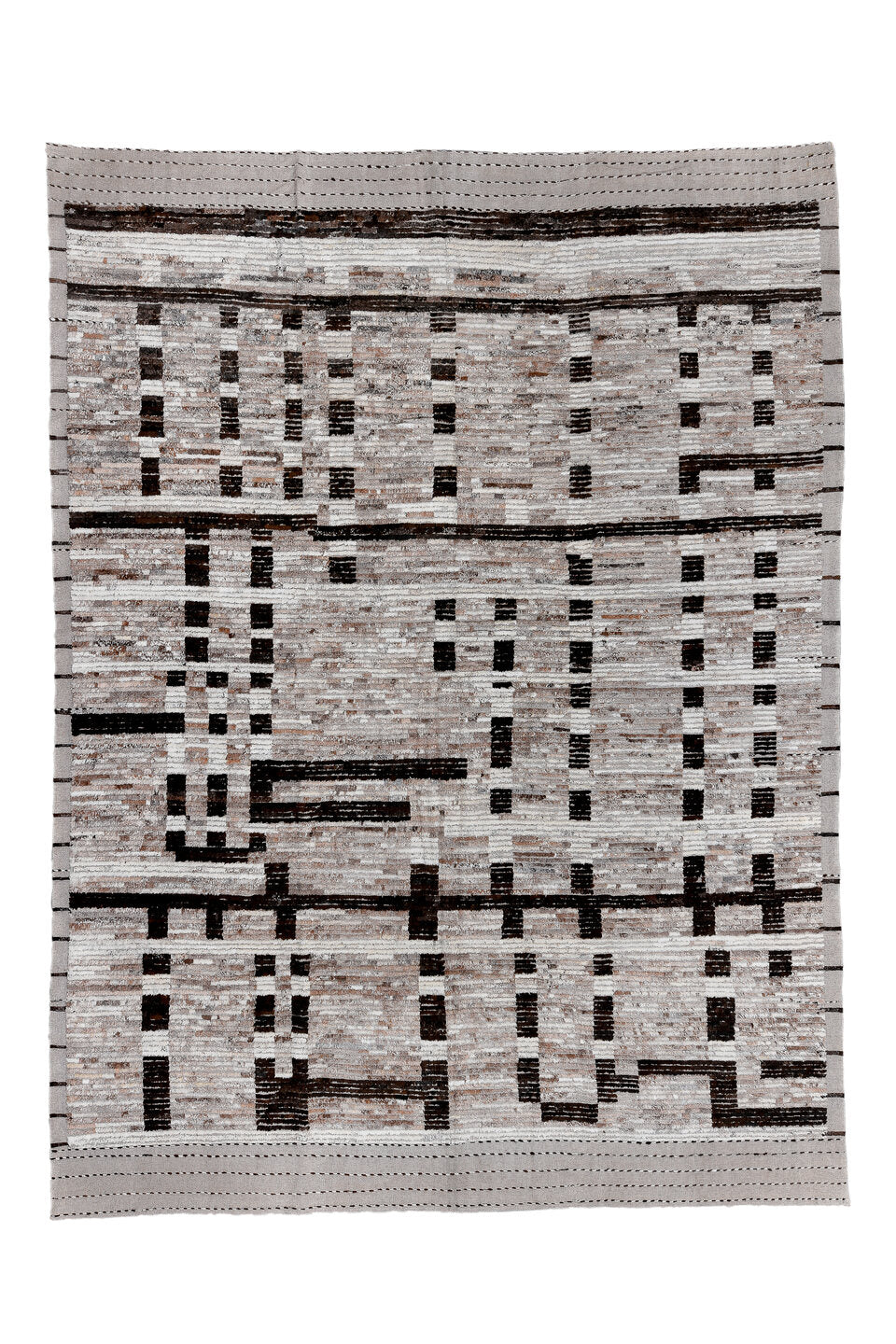 10' x 13' one-of-a-kind handmade vintage Tulu large size rug. Color palette: black, brown, dark gray, gainsboro, gray
