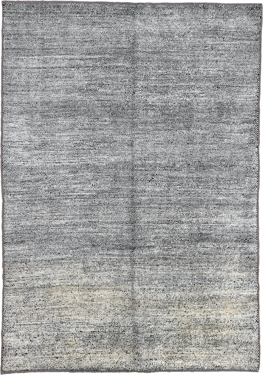 6' x 8' one-of-a-kind handmade vintage Tulu medium size rug. Color palette: ivory, charcoal, gray, cream, taupe, black