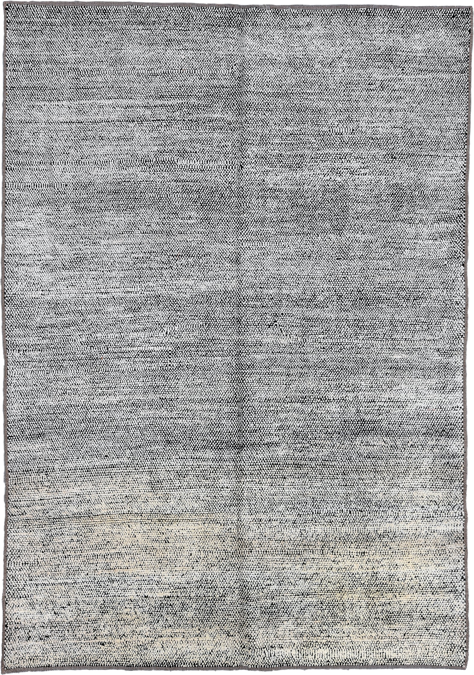 6' x 8' one-of-a-kind handmade vintage Tulu medium size rug. Color palette: ivory, charcoal, gray, cream, taupe, black