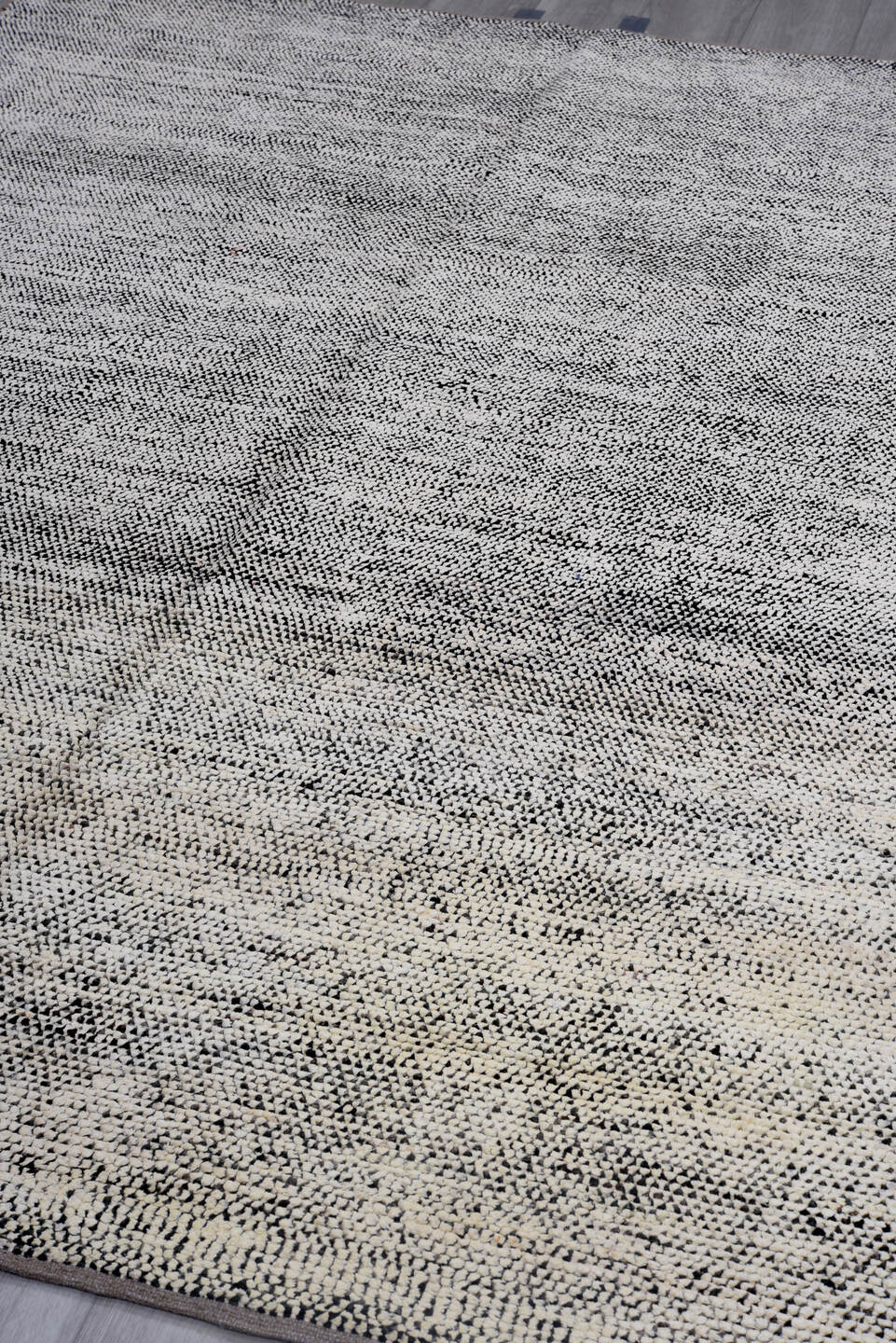6' x 8' one-of-a-kind handmade vintage Tulu medium size rug. Color palette: ivory, charcoal, gray, cream, taupe, black