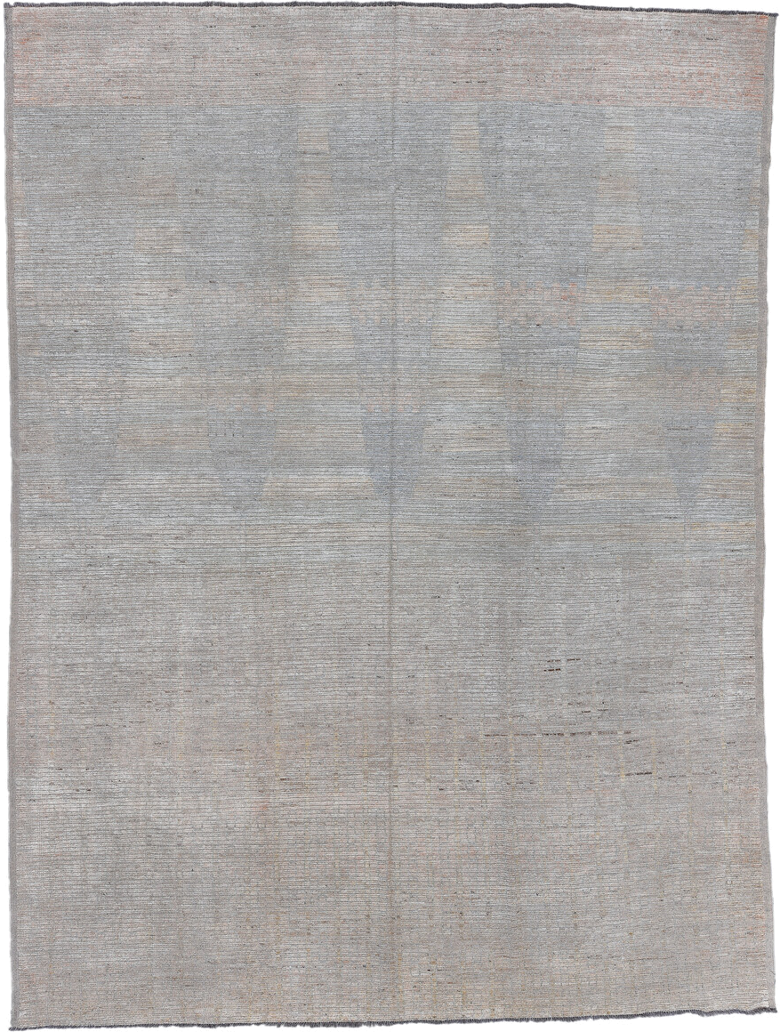 10' x 13' one-of-a-kind handmade vintage Tulu large size rug. Color palette: ivory, taupe, gray, beige, pewter