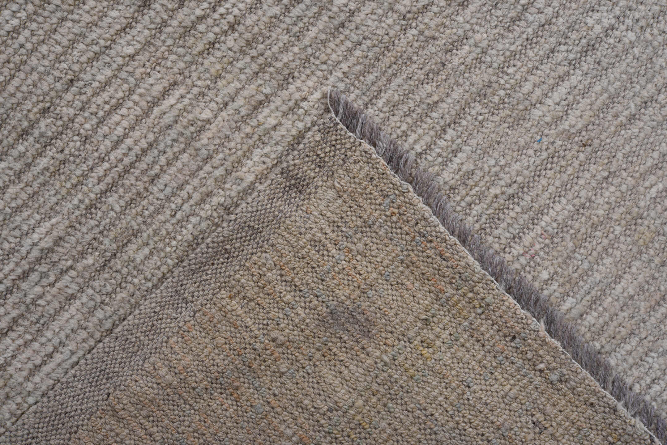 10' x 13' one-of-a-kind handmade vintage Tulu large size rug. Color palette: ivory, taupe, gray, beige, pewter