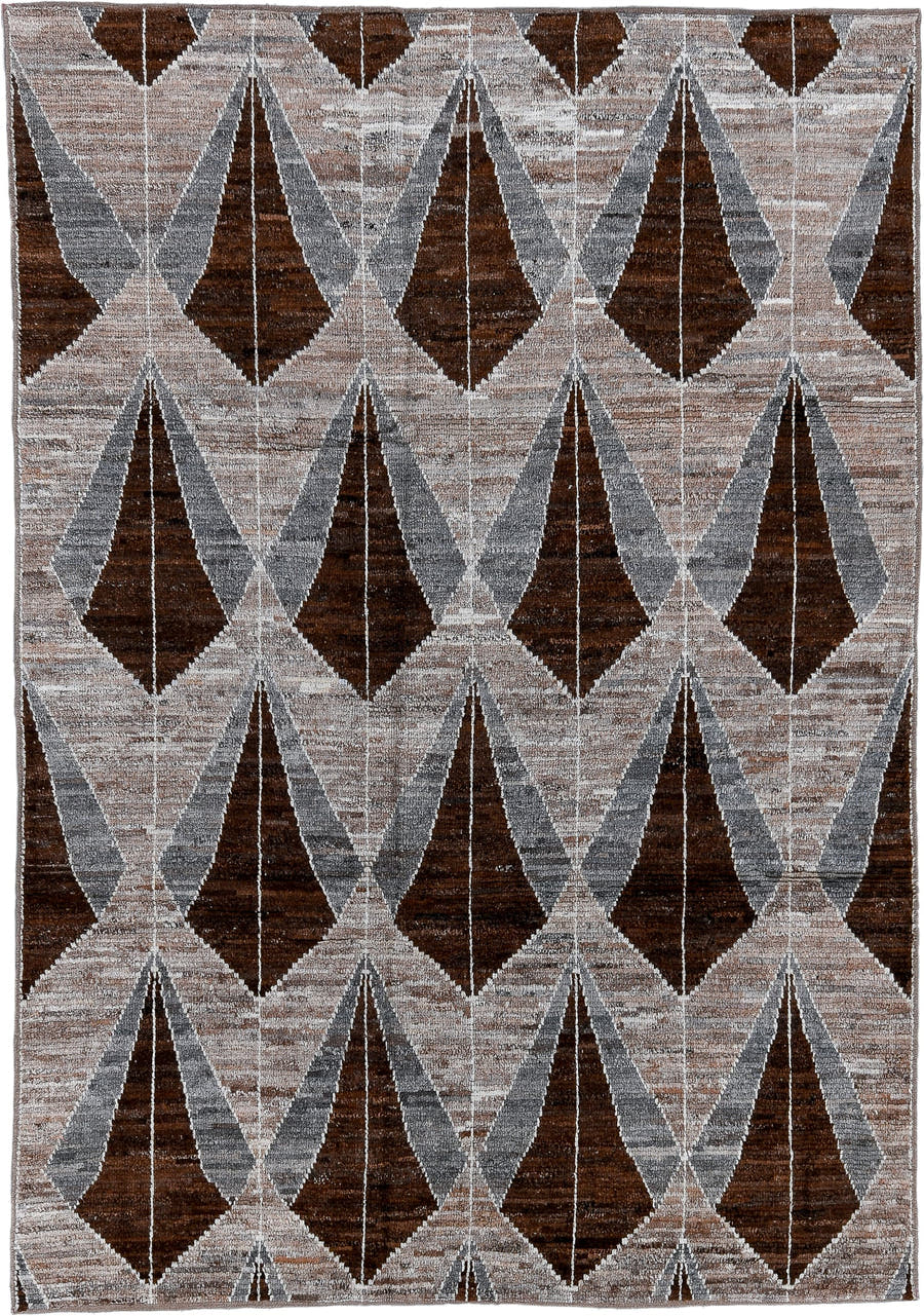 6' x 8' one-of-a-kind handmade vintage Tulu medium size rug. Color palette: taupe, brown, gray, ivory, charcoal, beige