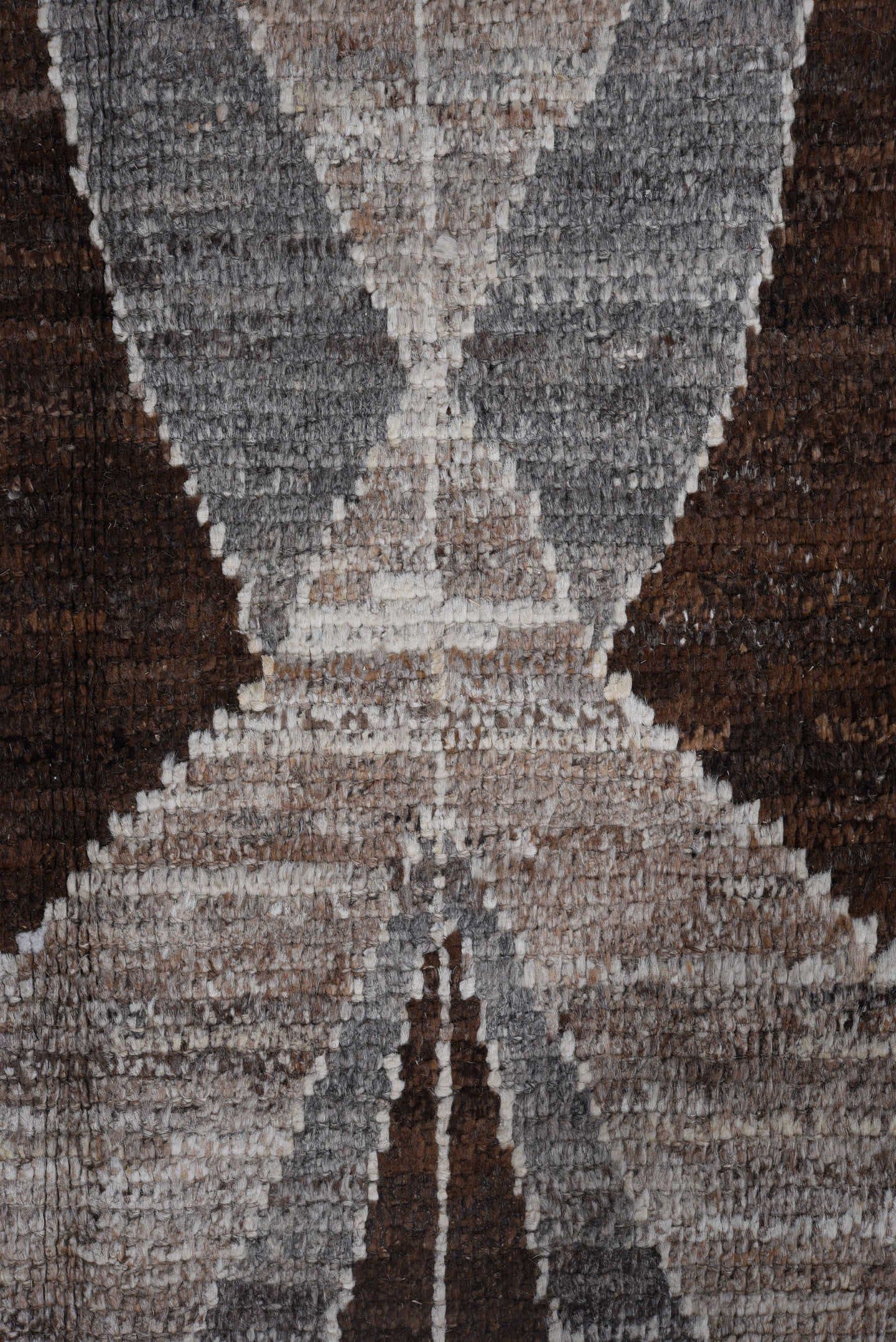 6' x 8' one-of-a-kind handmade vintage Tulu medium size rug. Color palette: taupe, brown, gray, ivory, charcoal, beige
