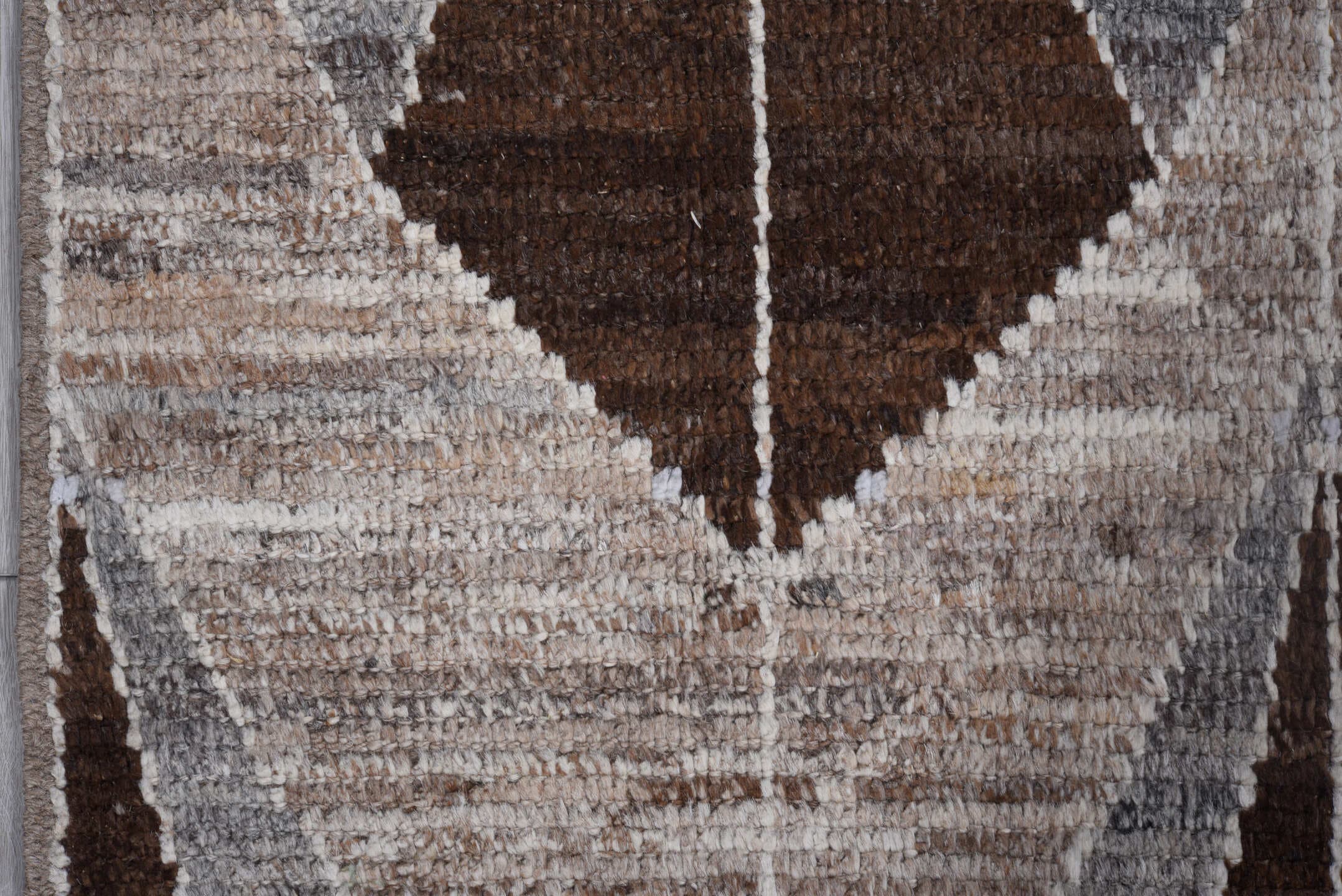6' x 8' one-of-a-kind handmade vintage Tulu medium size rug. Color palette: taupe, brown, gray, ivory, charcoal, beige