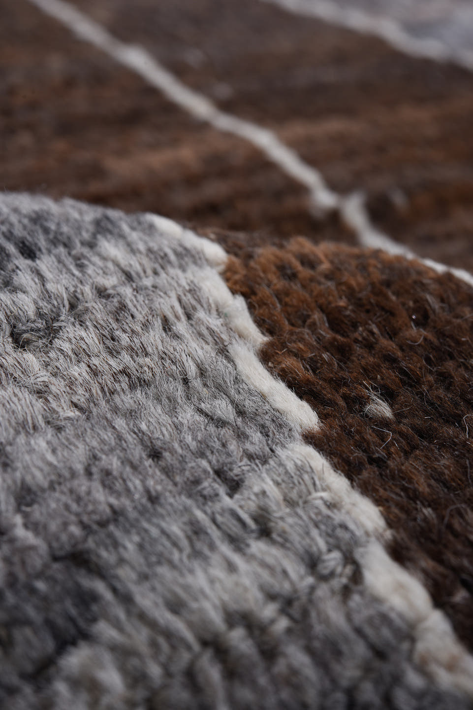 6' x 8' one-of-a-kind handmade vintage Tulu medium size rug. Color palette: taupe, brown, gray, ivory, charcoal, beige